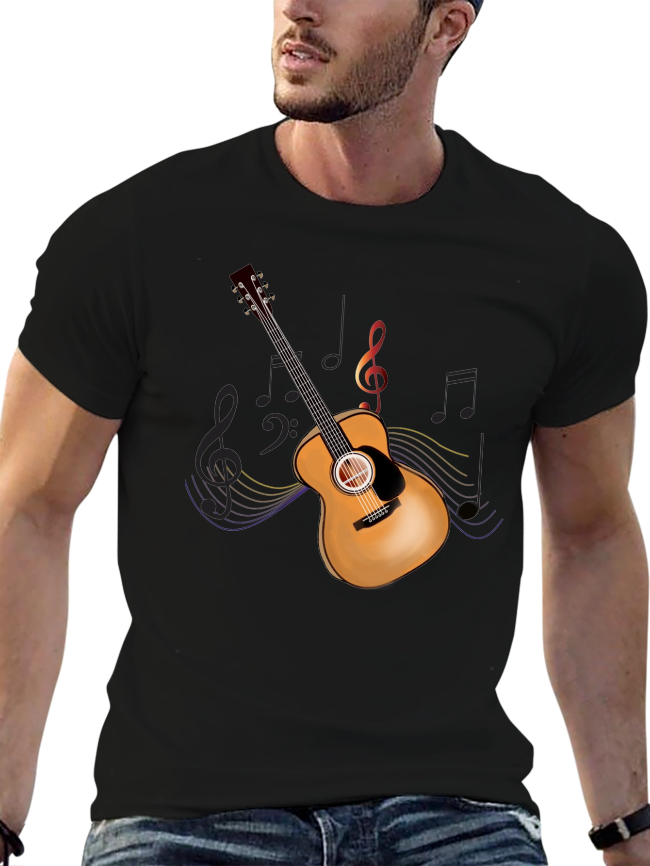 Guitar Music Graphic Tee - Mens Black T-Shirt