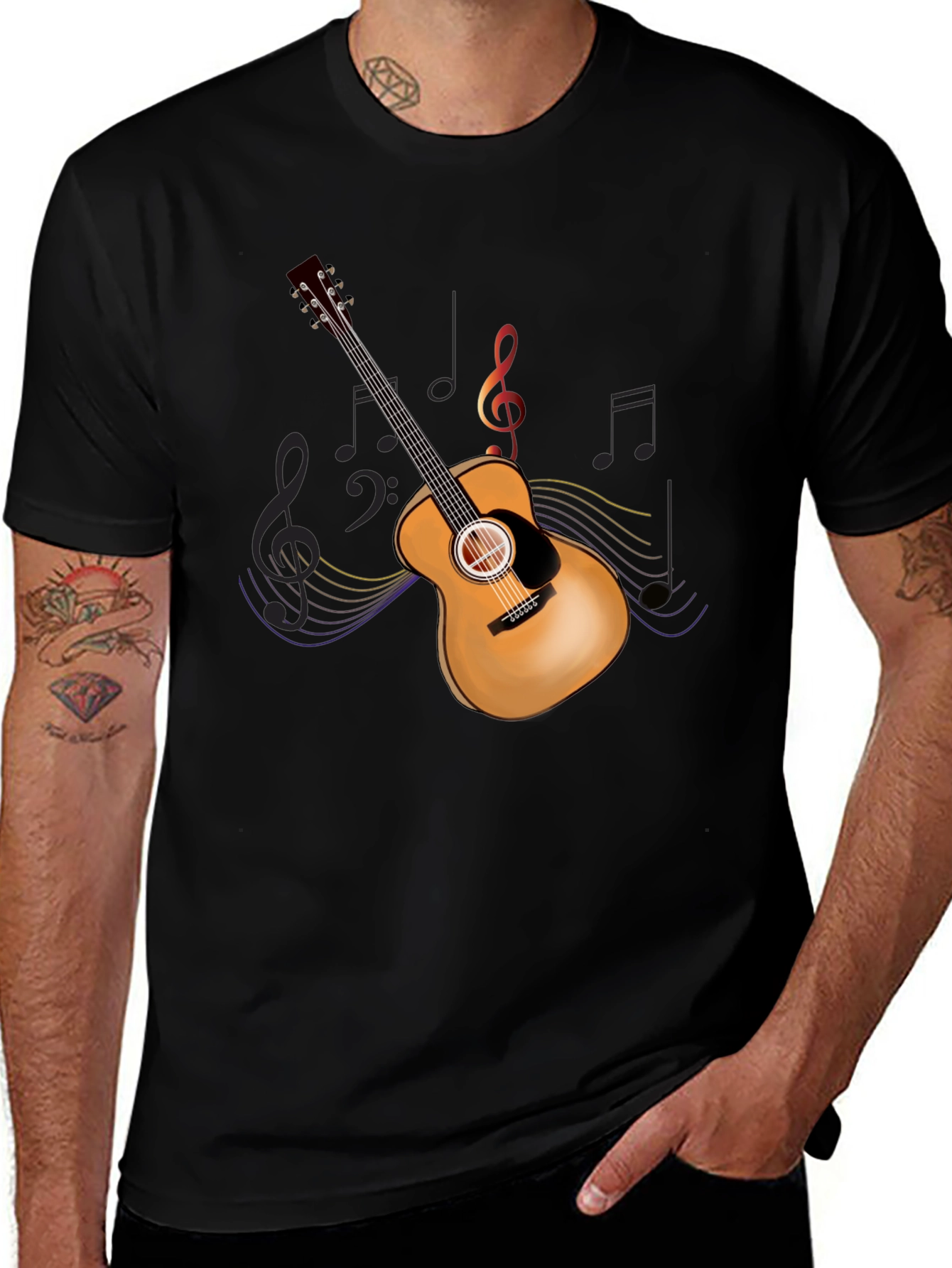 Guitar Music Graphic Tee - Mens Black T-Shirt