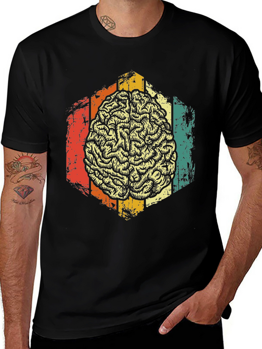 Retro Brain Graphic Tee - Mens Black T-Shirt
