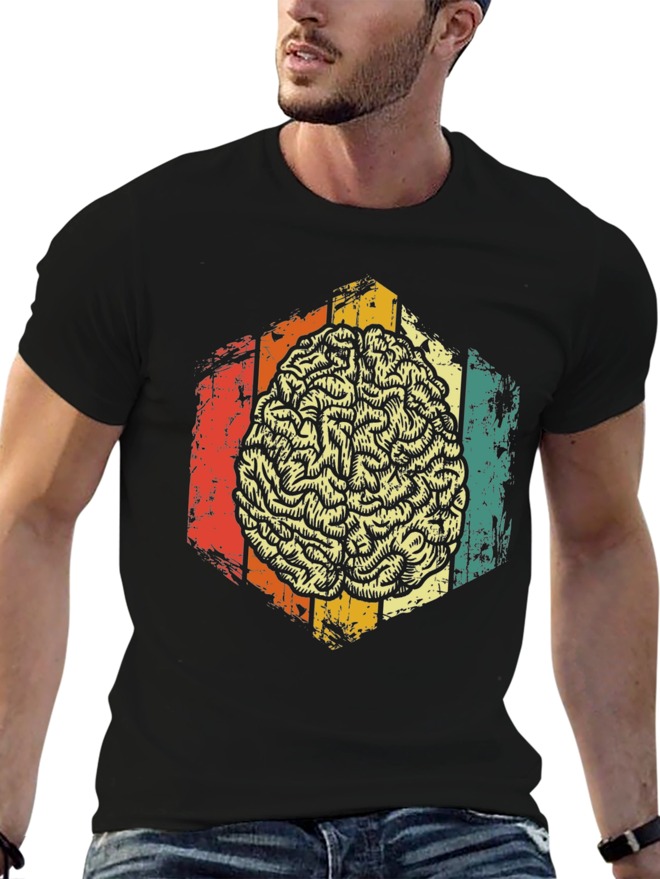 Retro Brain Graphic Tee - Mens Black T-Shirt