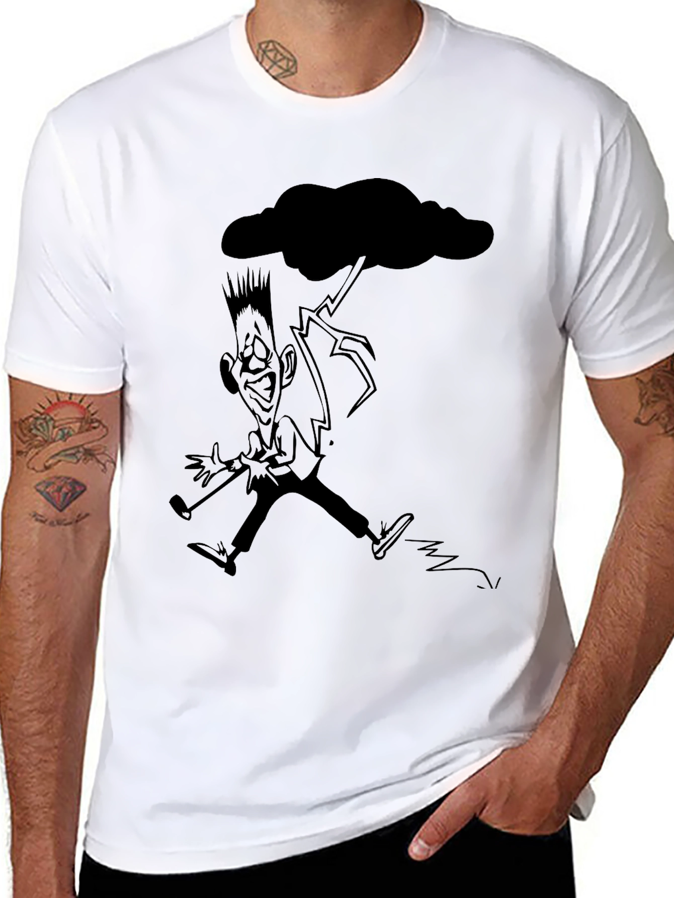 Black T-Shirt with Funny Weather Cartoon