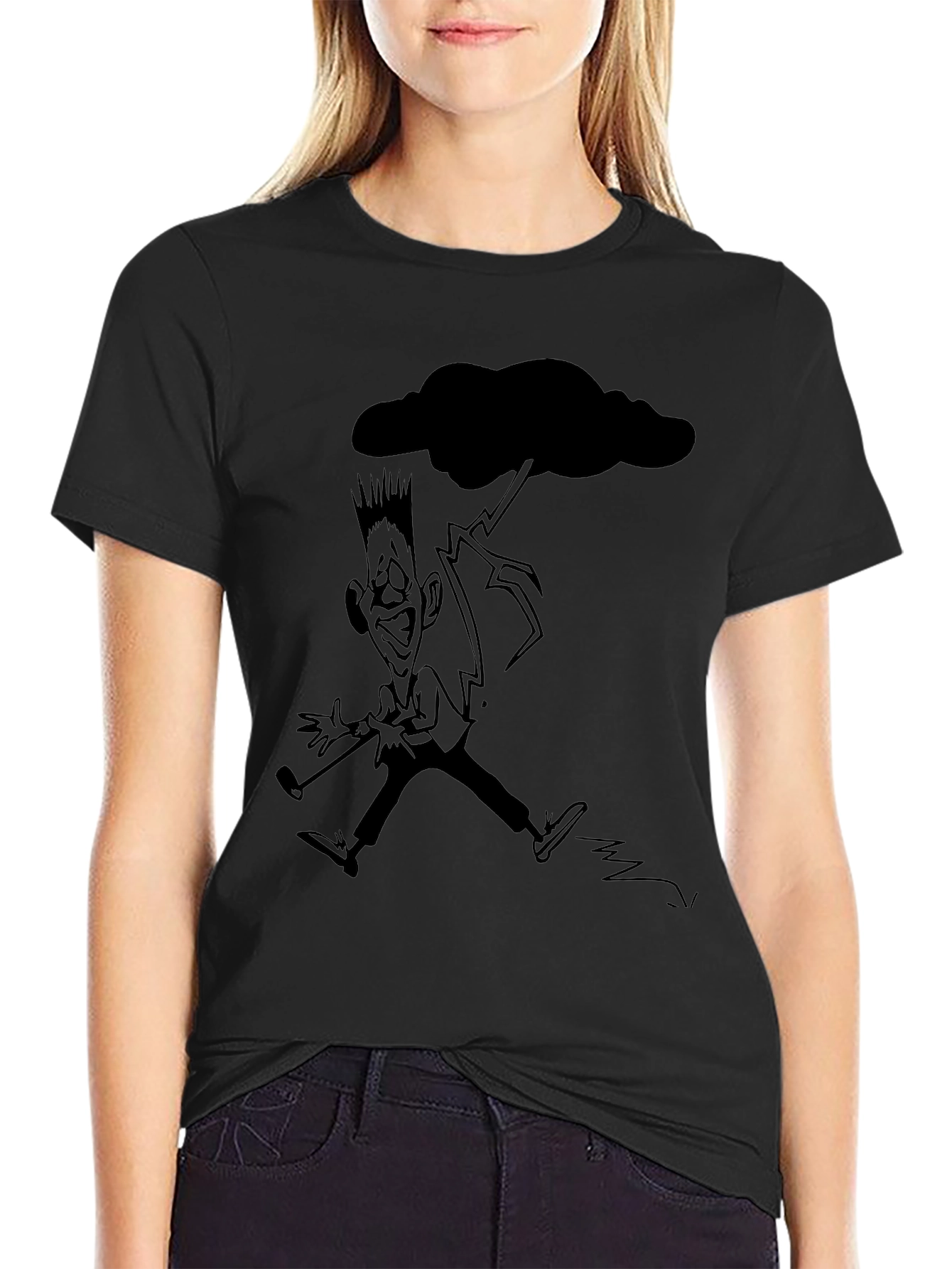 Black T-Shirt with Funny Weather Cartoon
