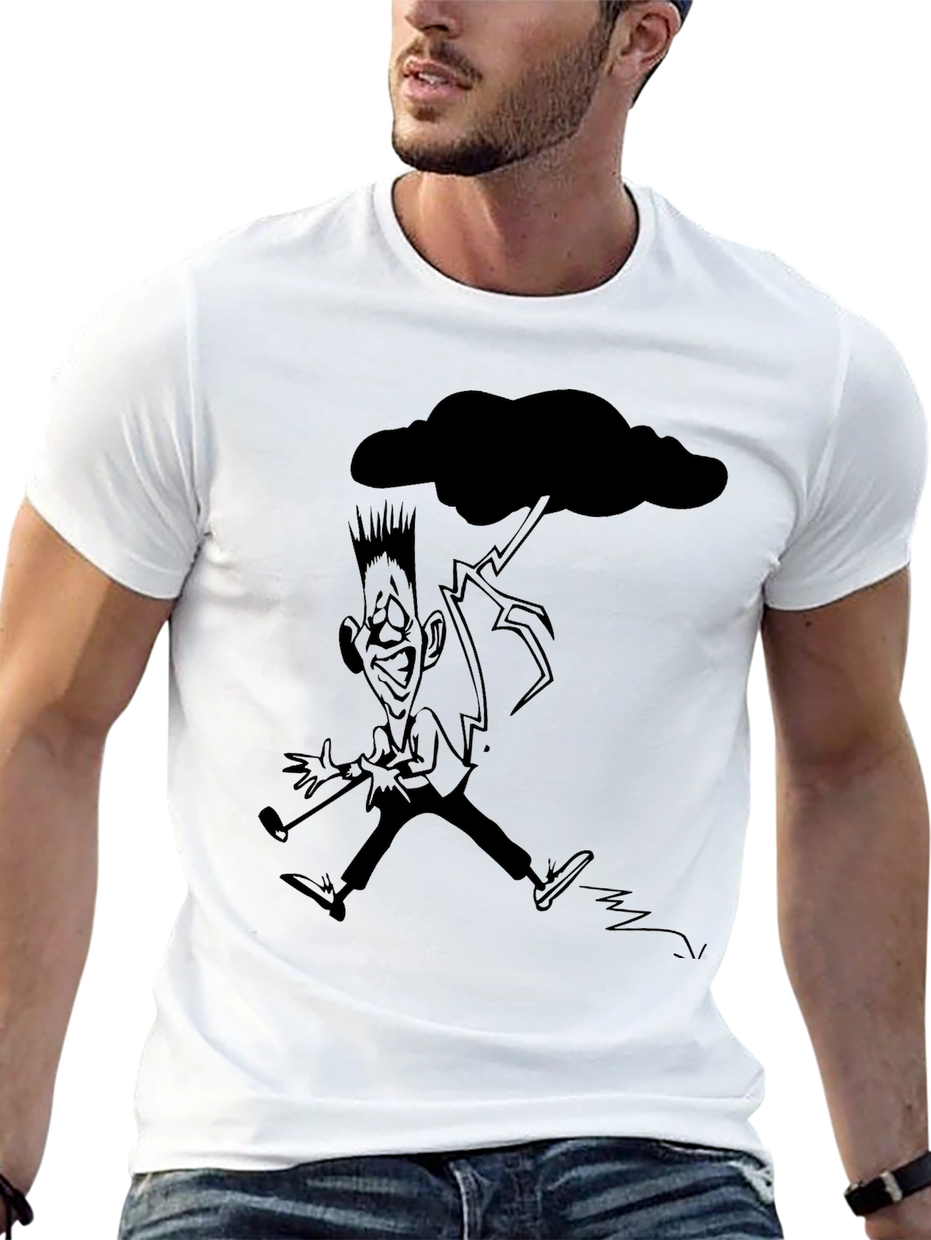 Black T-Shirt with Funny Weather Cartoon