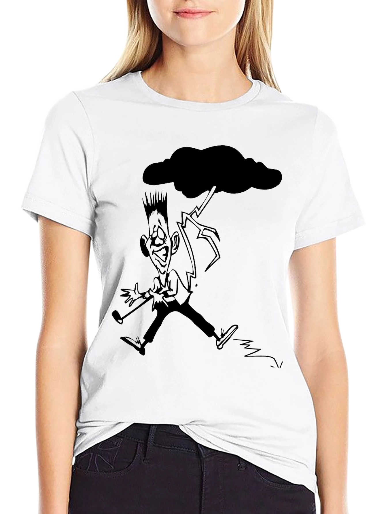 Black T-Shirt with Funny Weather Cartoon