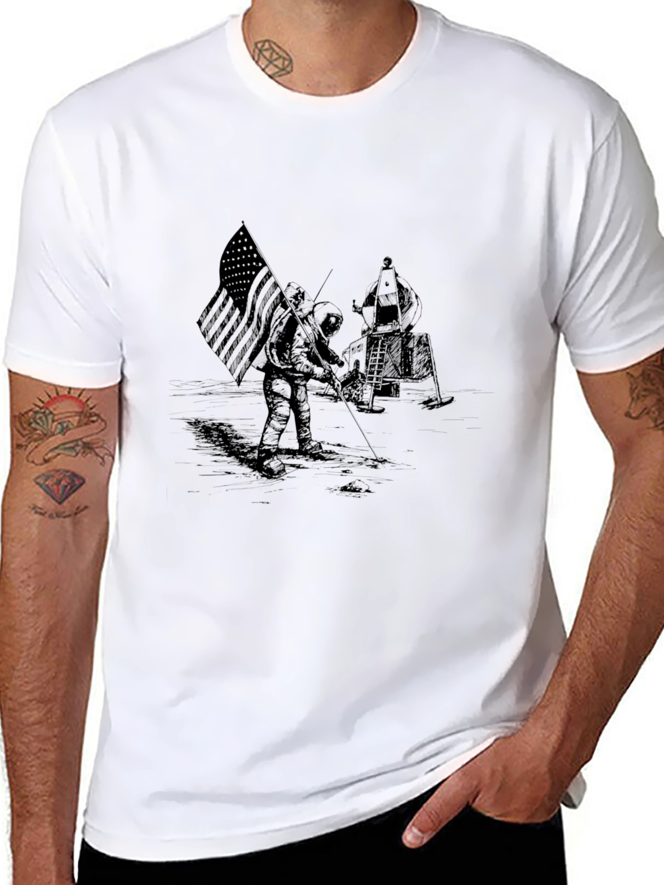 Apollo Moon Landing Graphic Black T-Shirt