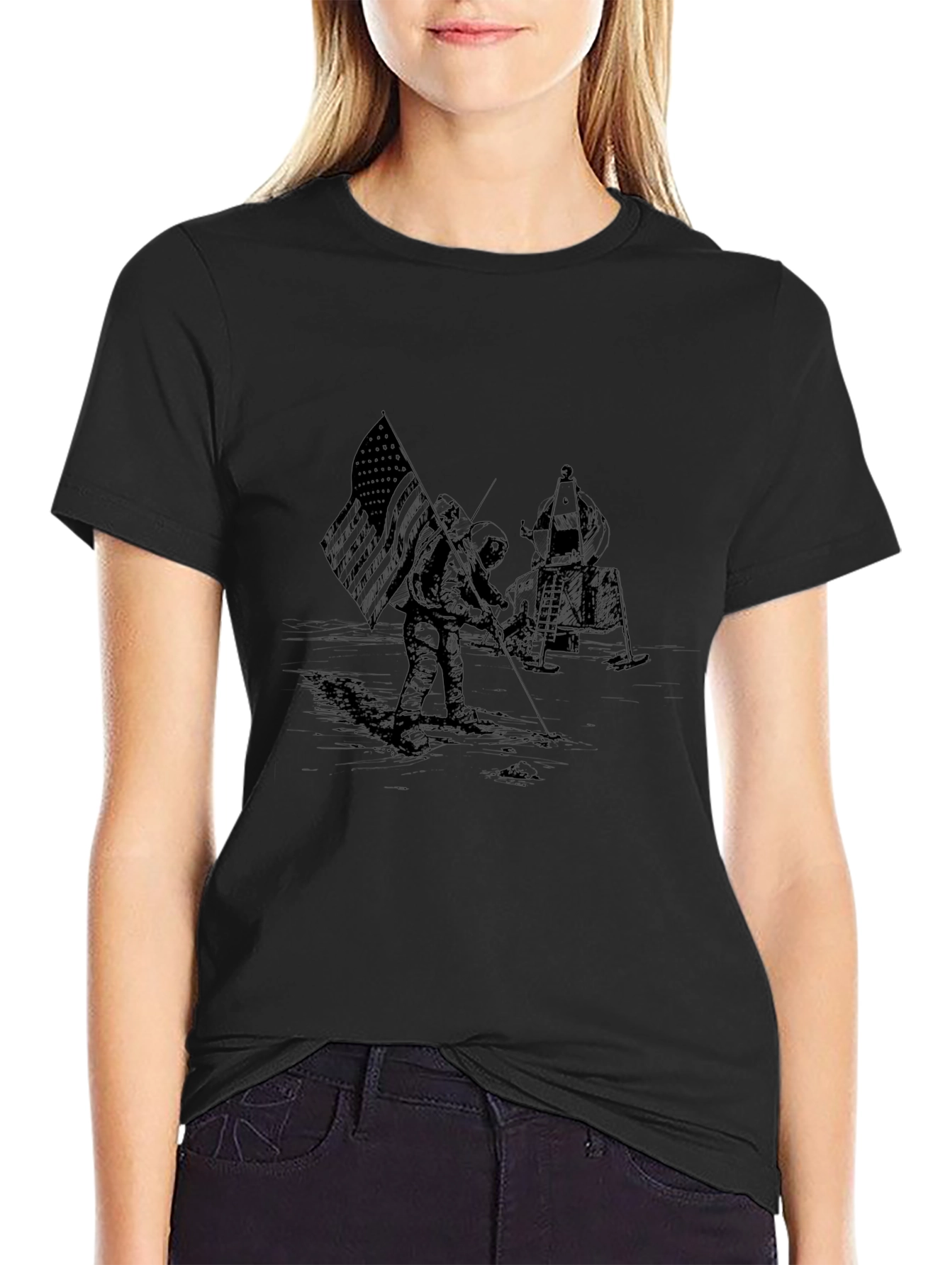 Apollo Moon Landing Graphic Black T-Shirt