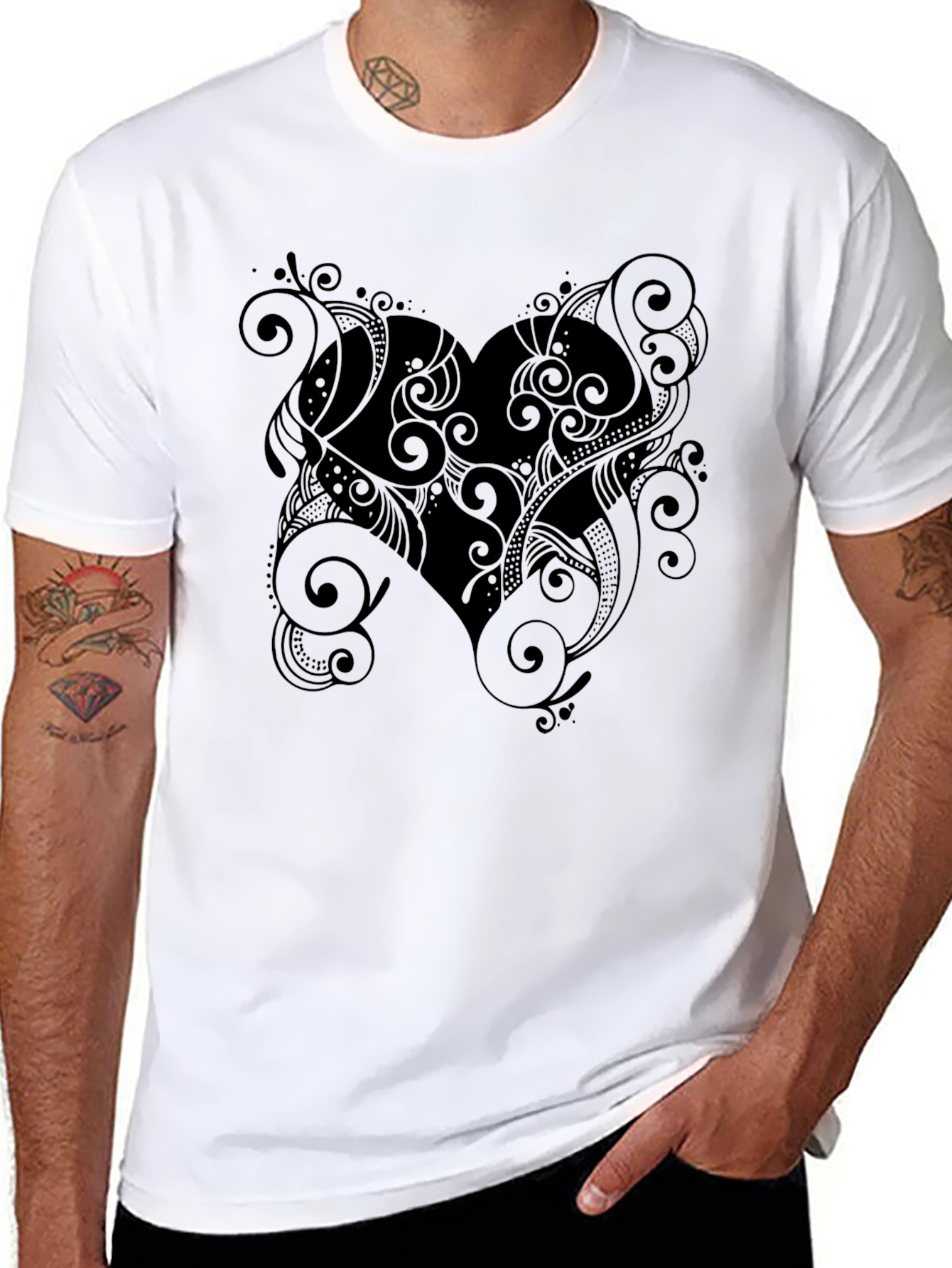 Ornate Heart Graphic Black T-Shirt