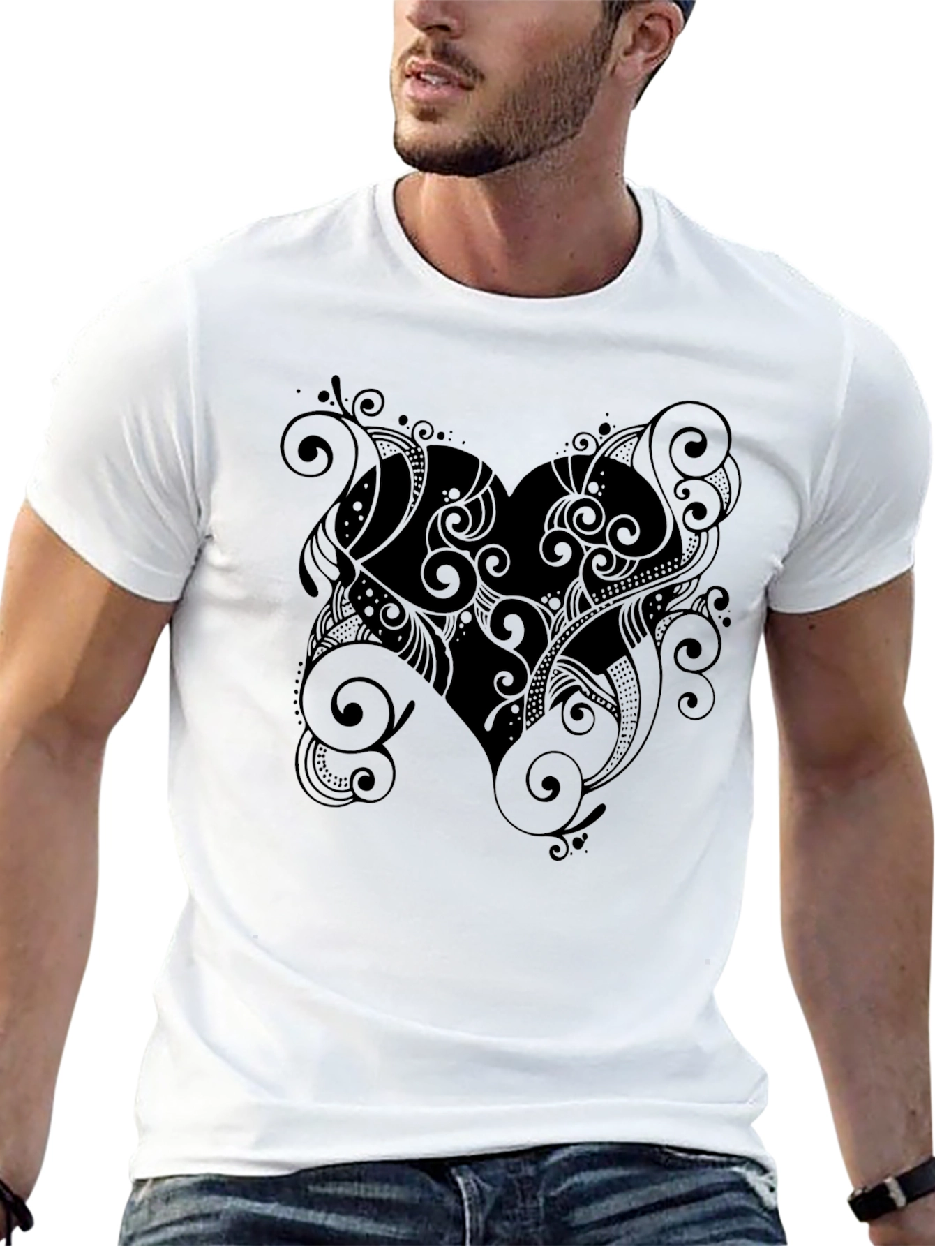 Ornate Heart Graphic Black T-Shirt