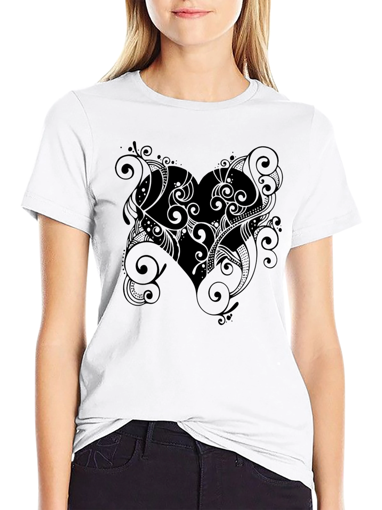 Ornate Heart Graphic Black T-Shirt