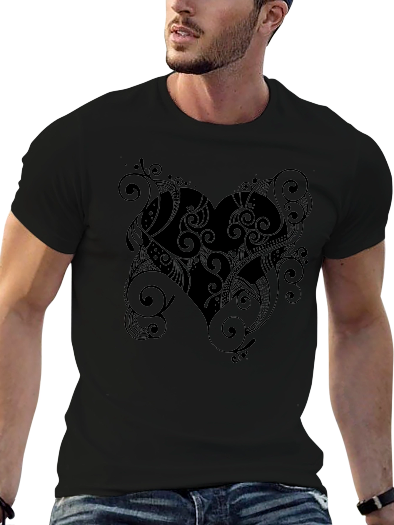 Ornate Heart Graphic Black T-Shirt
