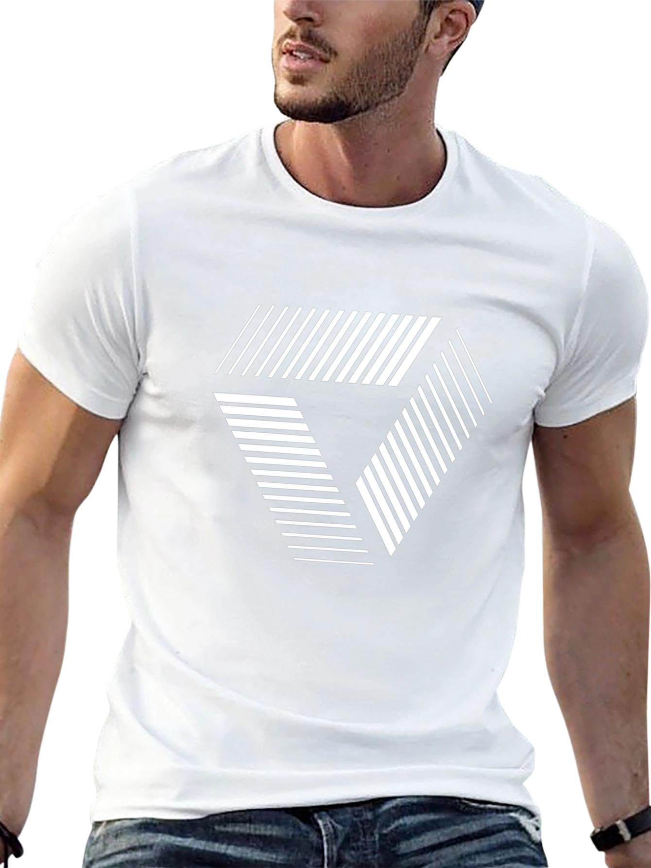 Geometric Illusion Graphic Tee - Black Cotton T-Shirt