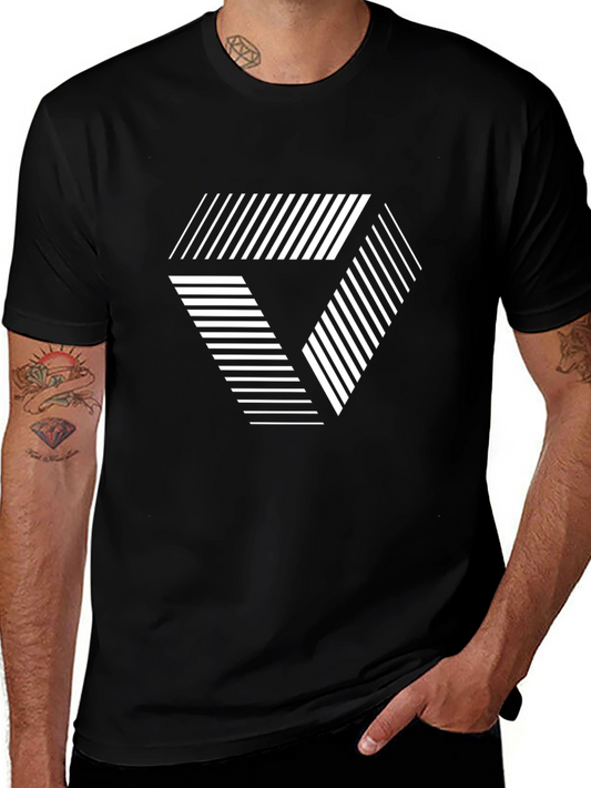 Geometric Illusion Graphic Tee - Black Cotton T-Shirt