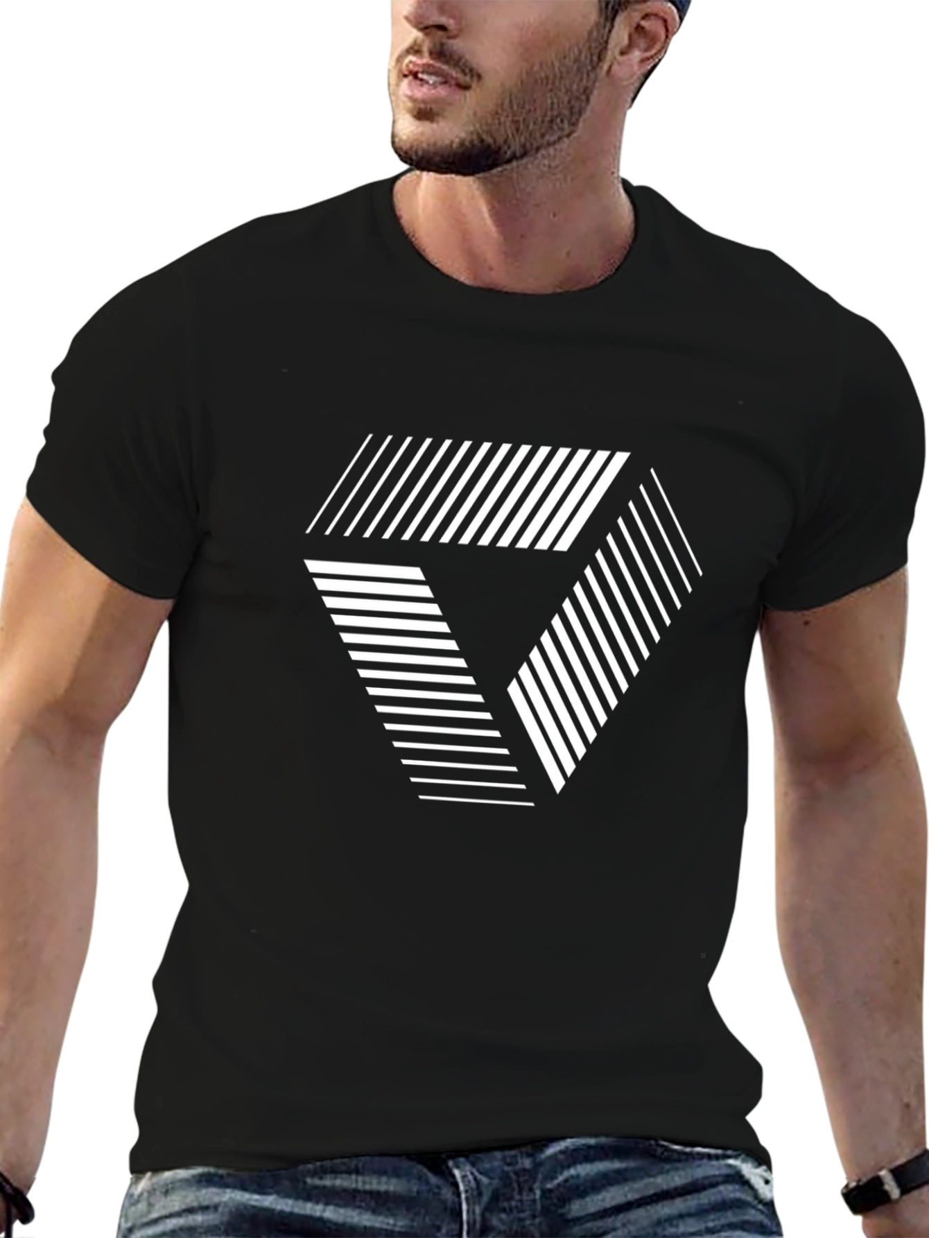 Geometric Illusion Graphic Tee - Black Cotton T-Shirt