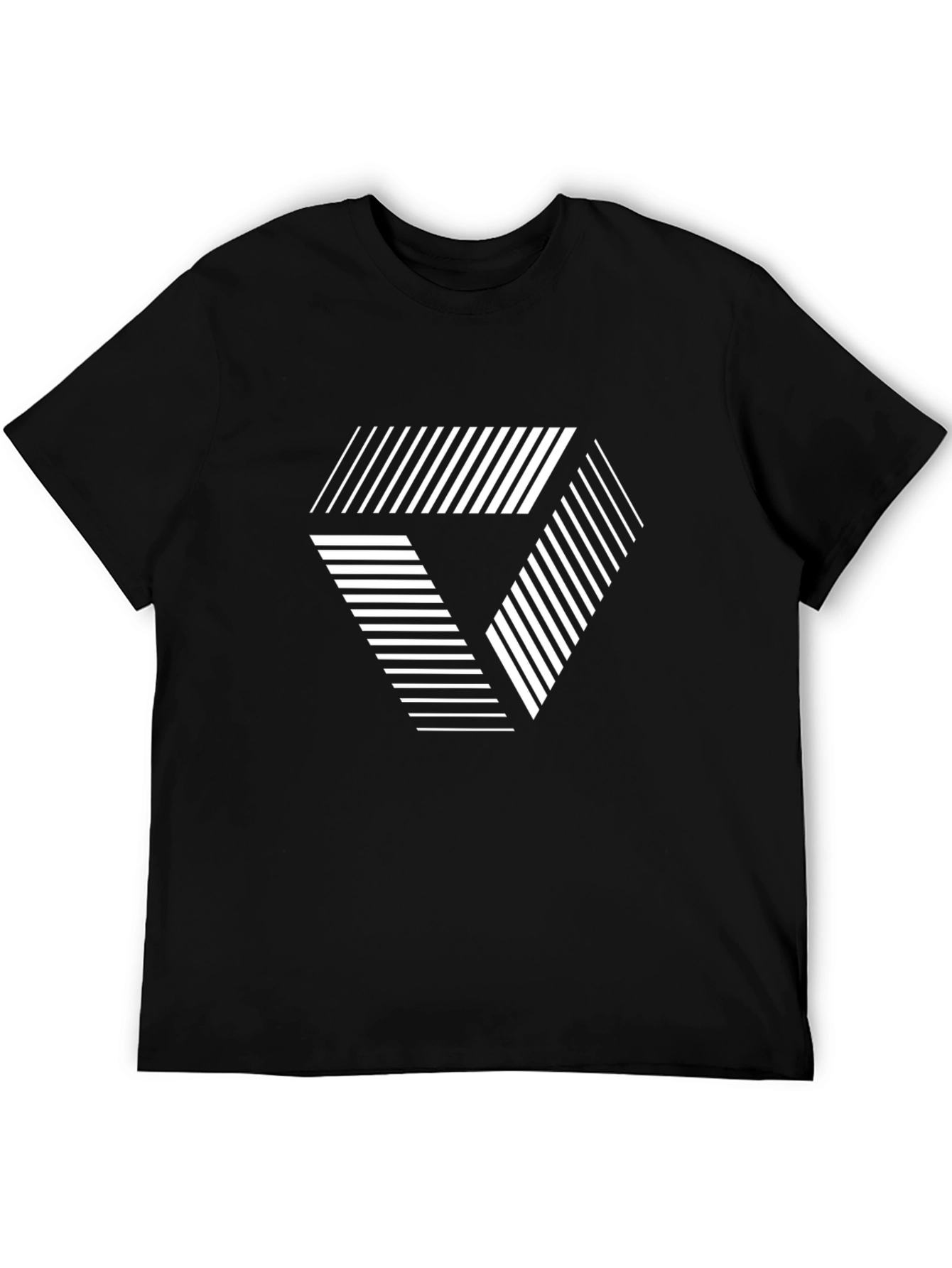Geometric Illusion Graphic Tee - Black Cotton T-Shirt