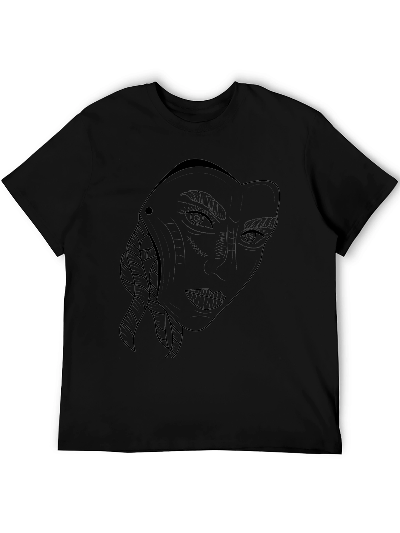 Abstract Face Line Art Black T-Shirt