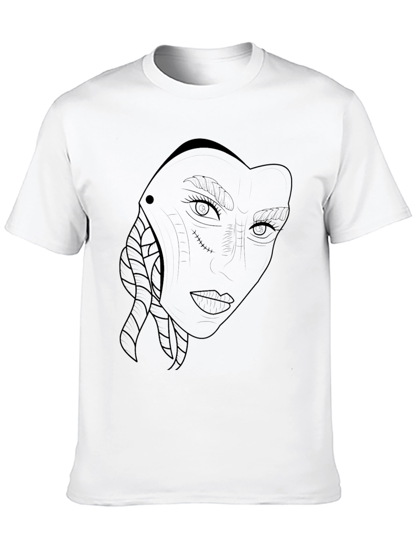 Abstract Face Line Art Black T-Shirt