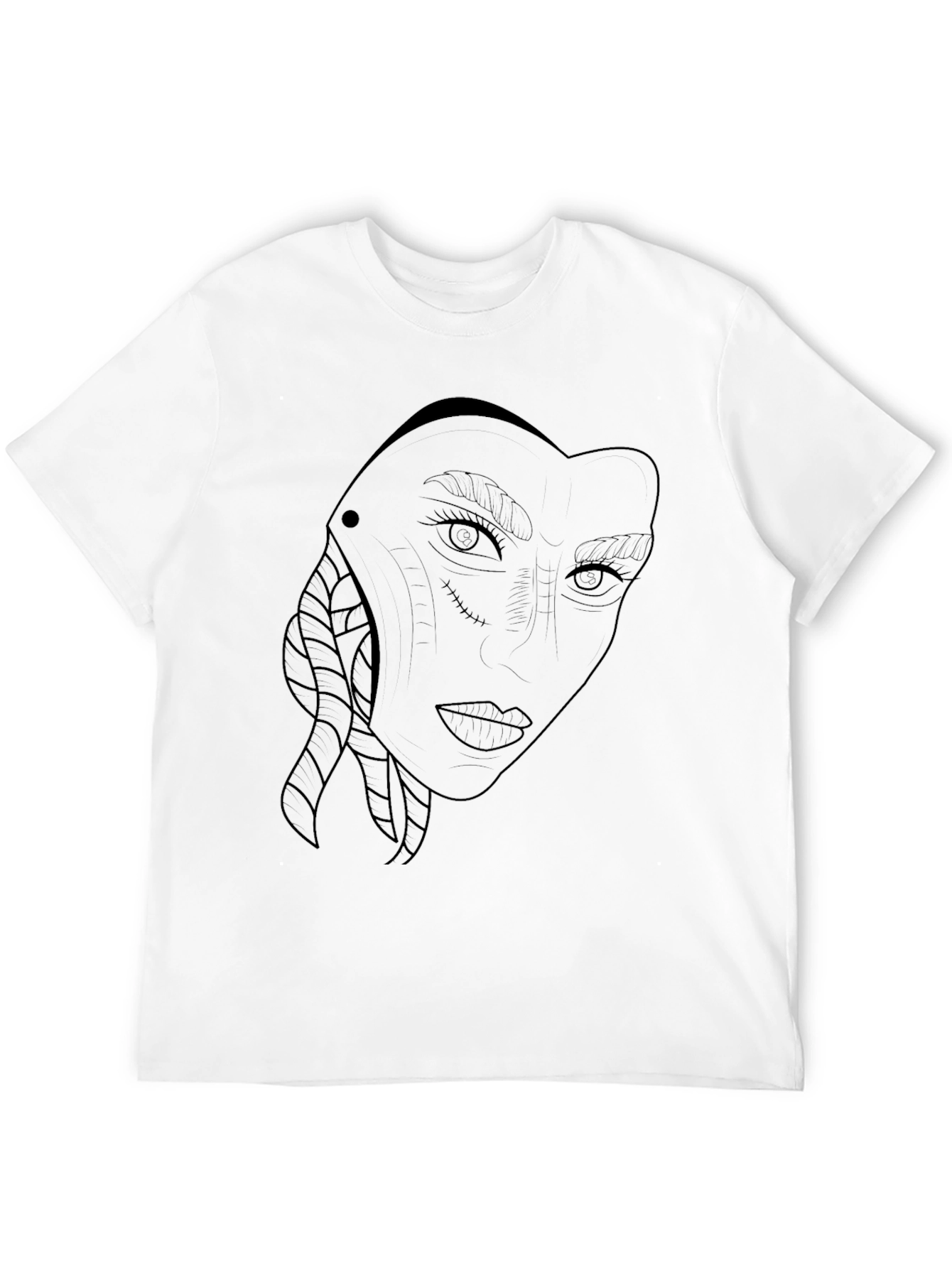 Abstract Face Line Art Black T-Shirt