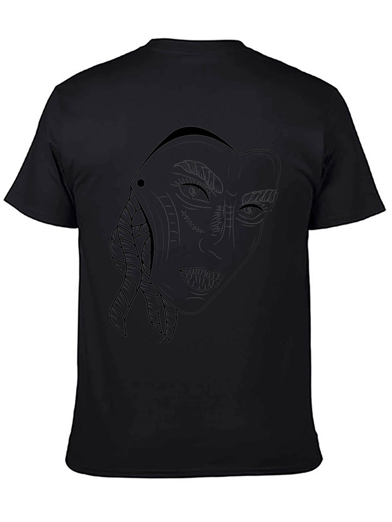Abstract Face Line Art Black T-Shirt