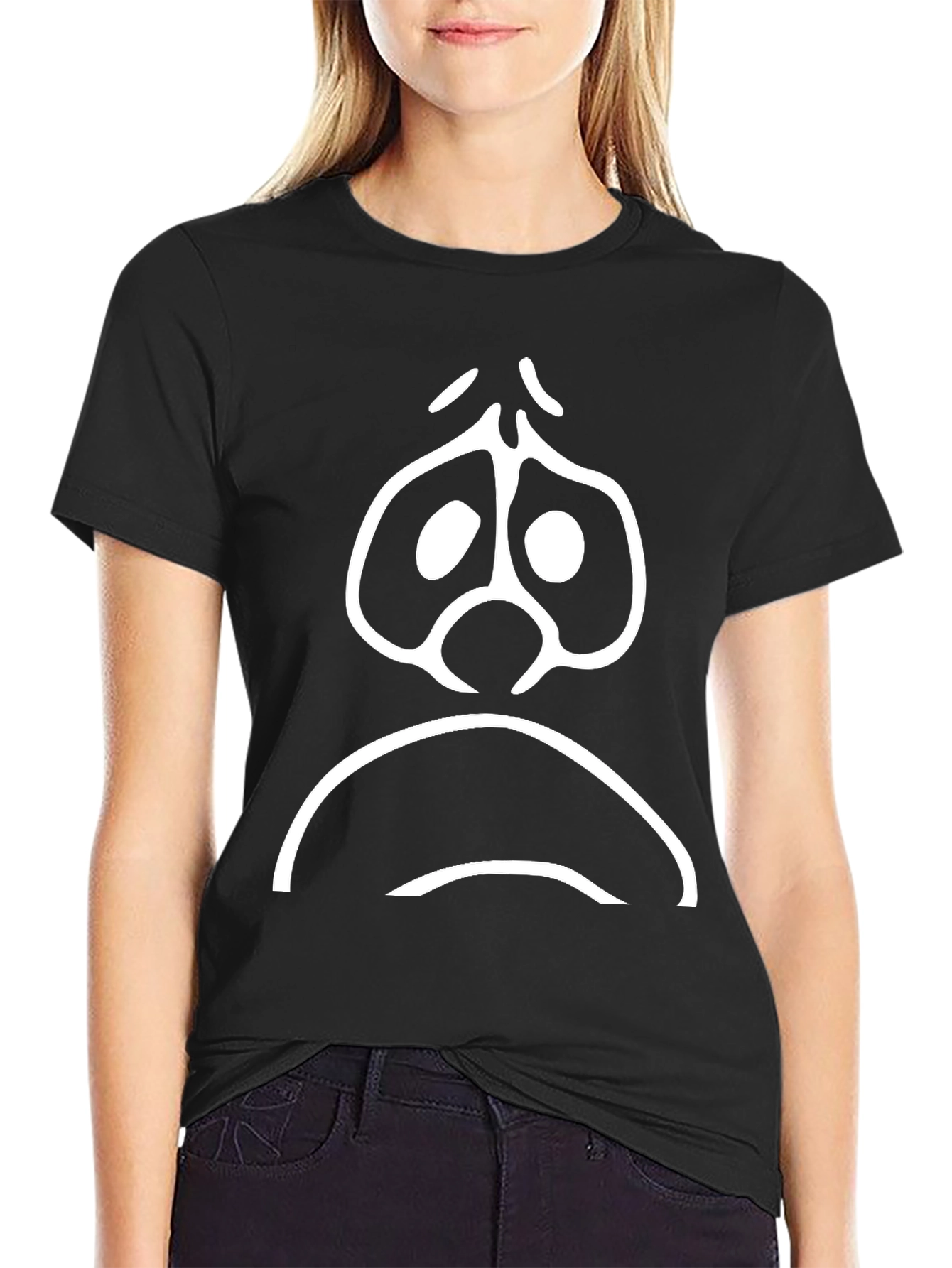 Sad Face Graphic T-Shirt - Black Cotton Tee