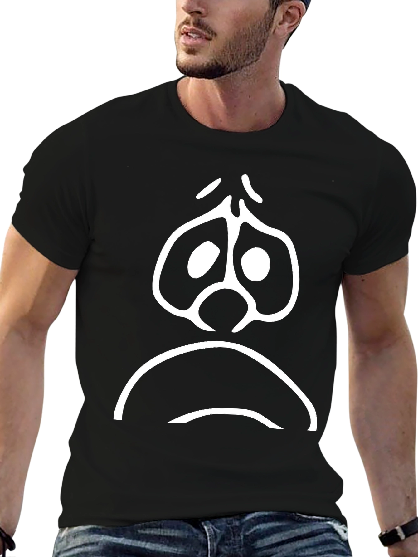 Sad Face Graphic T-Shirt - Black Cotton Tee