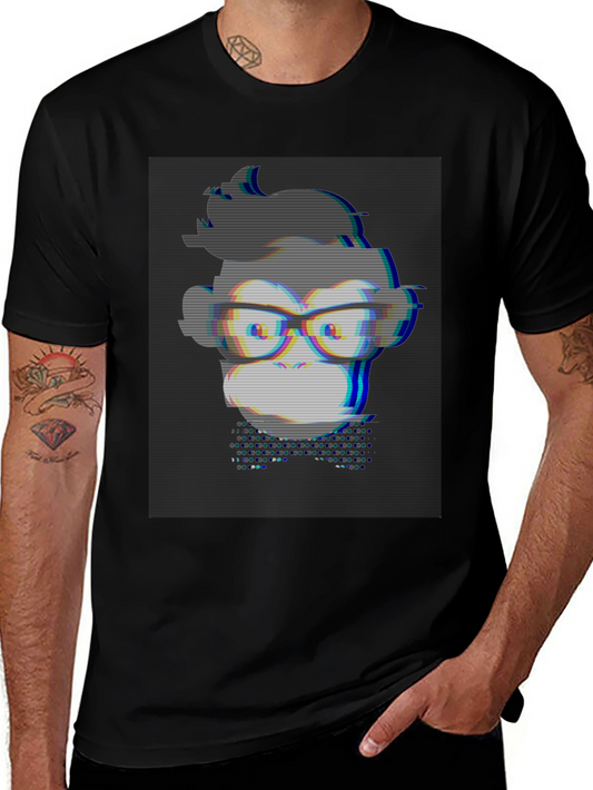 Geek Monkey T-Shirt - Glitch Style Graphic Tee