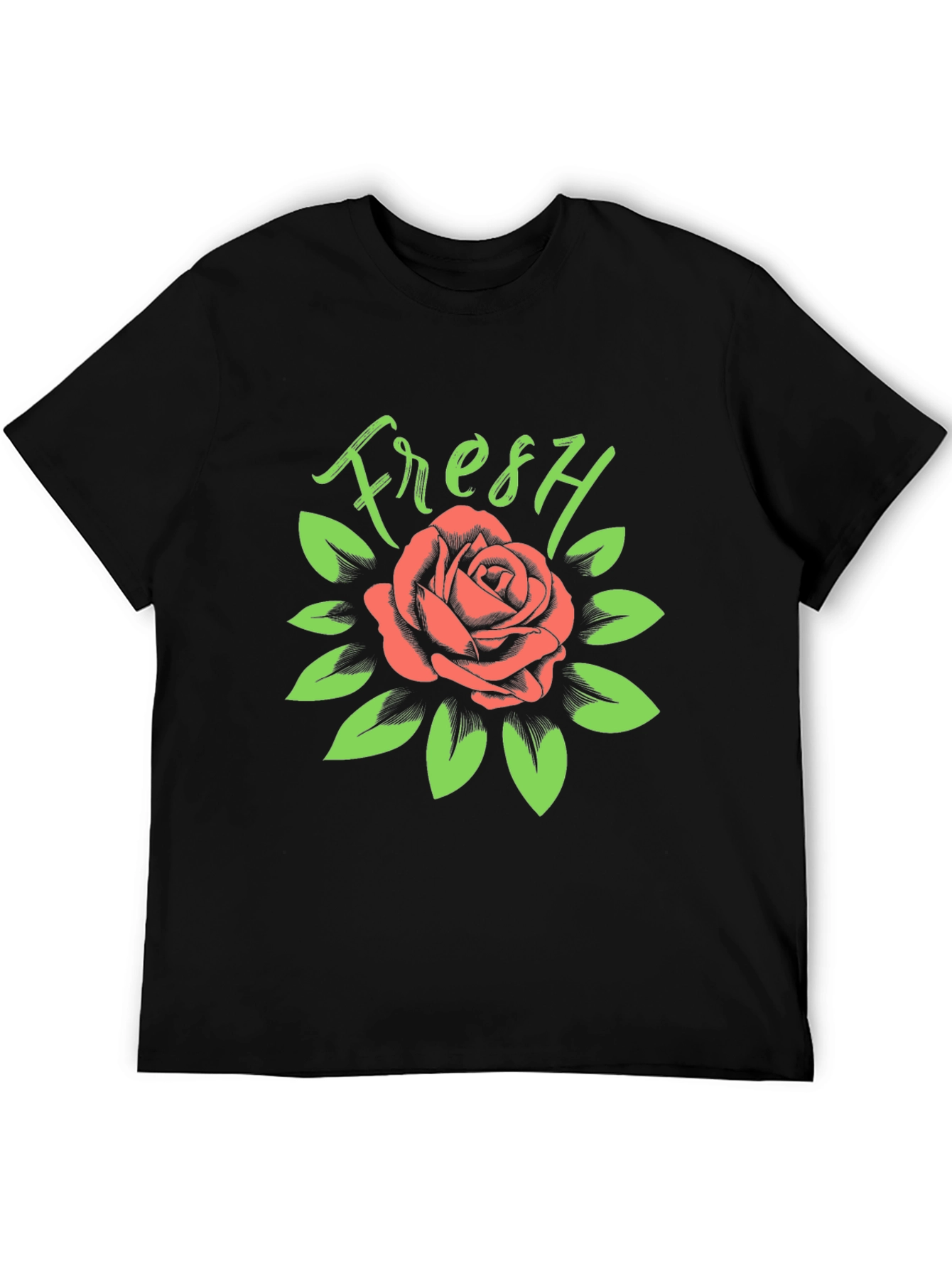 Fresh Rose Graphic Tee - Stylish Black T-Shirt