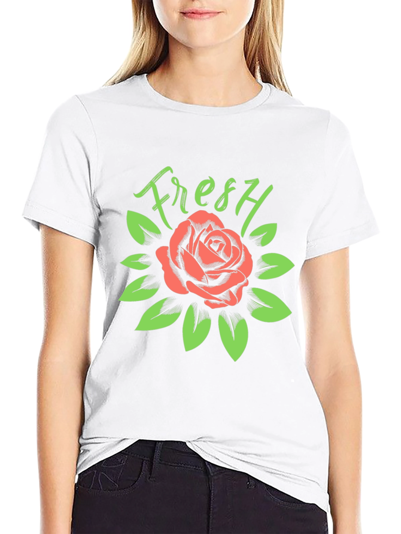 Fresh Rose Graphic Tee - Stylish Black T-Shirt