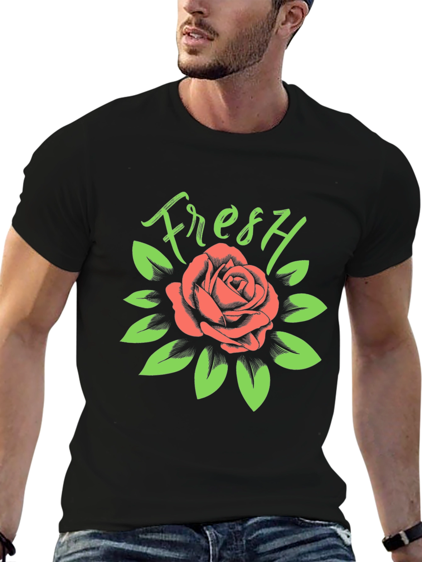Fresh Rose Graphic Tee - Stylish Black T-Shirt