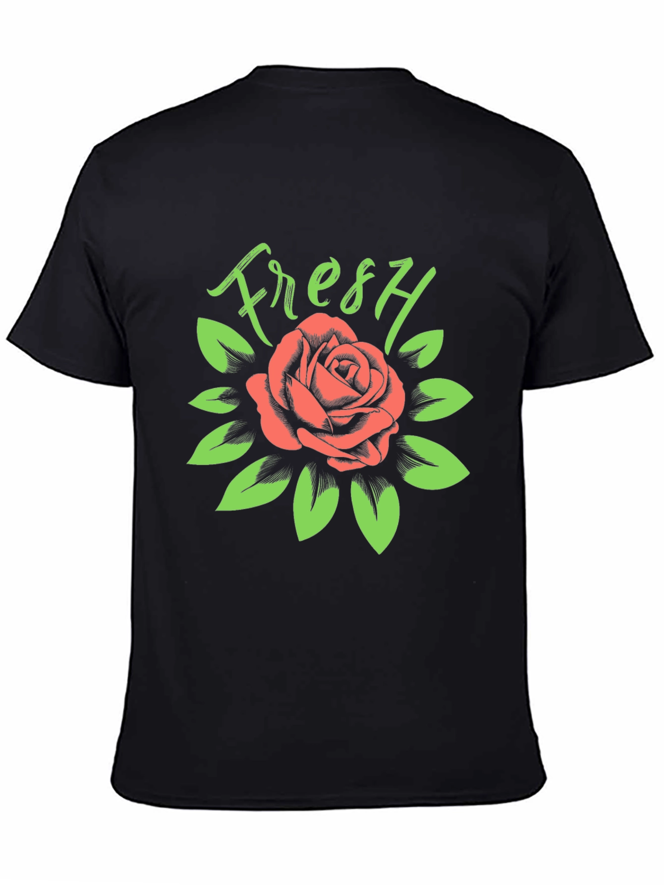 Fresh Rose Graphic Tee - Stylish Black T-Shirt