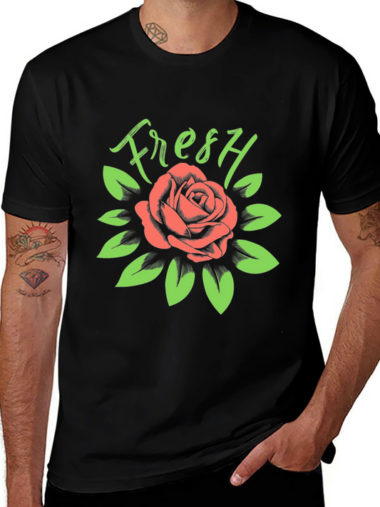 Fresh Rose Graphic Tee - Stylish Black T-Shirt