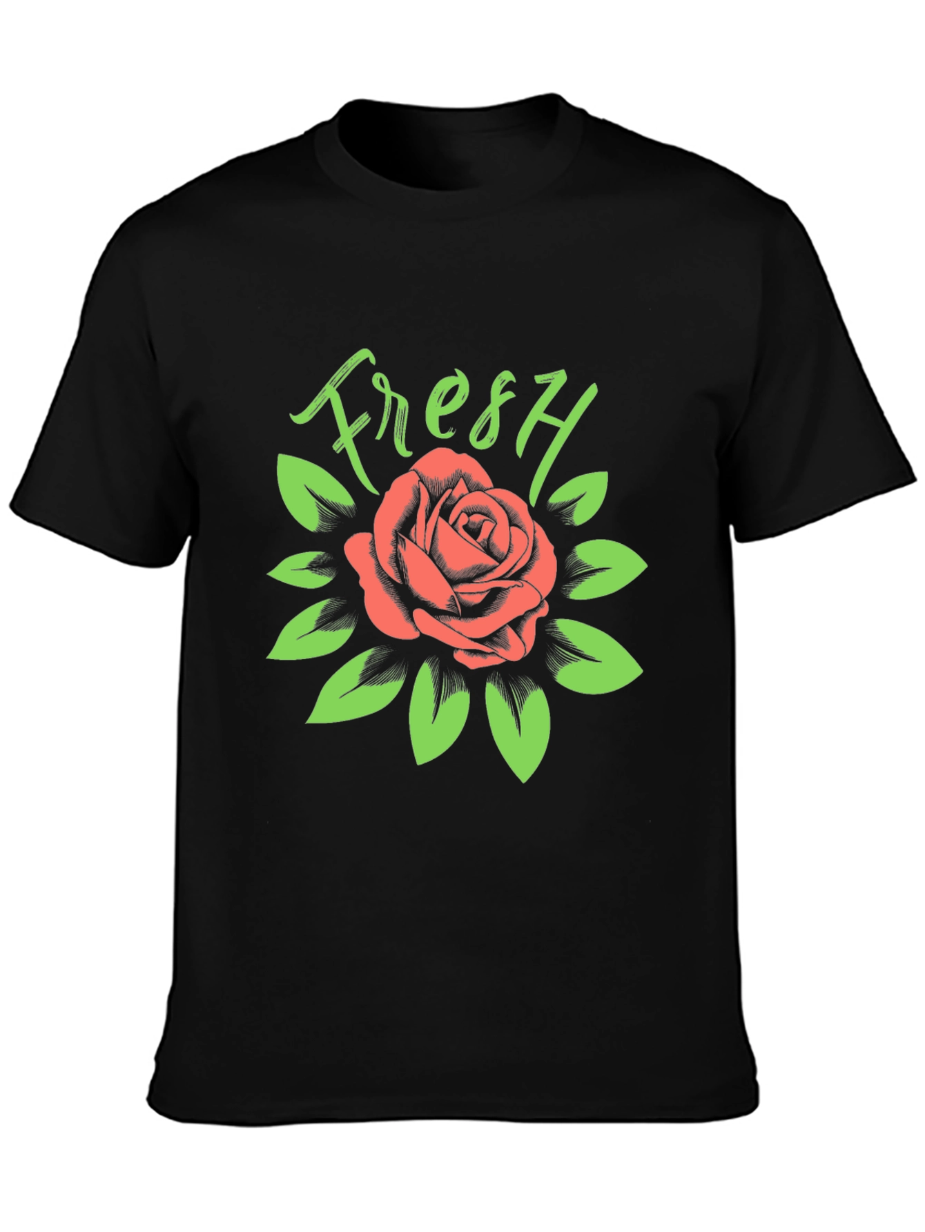 Fresh Rose Graphic Tee - Stylish Black T-Shirt