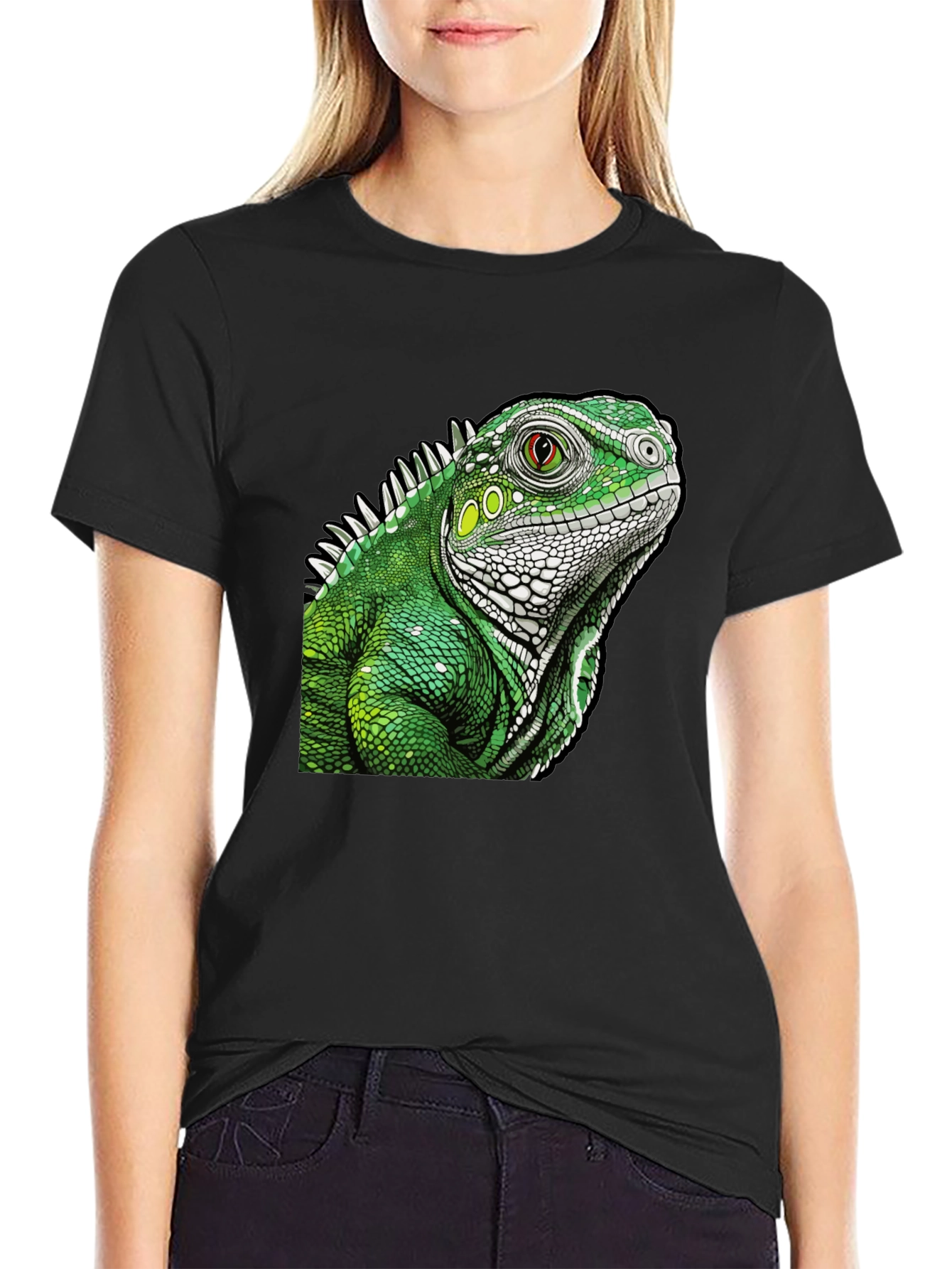 Iguana Graphic Print Black T-Shirt