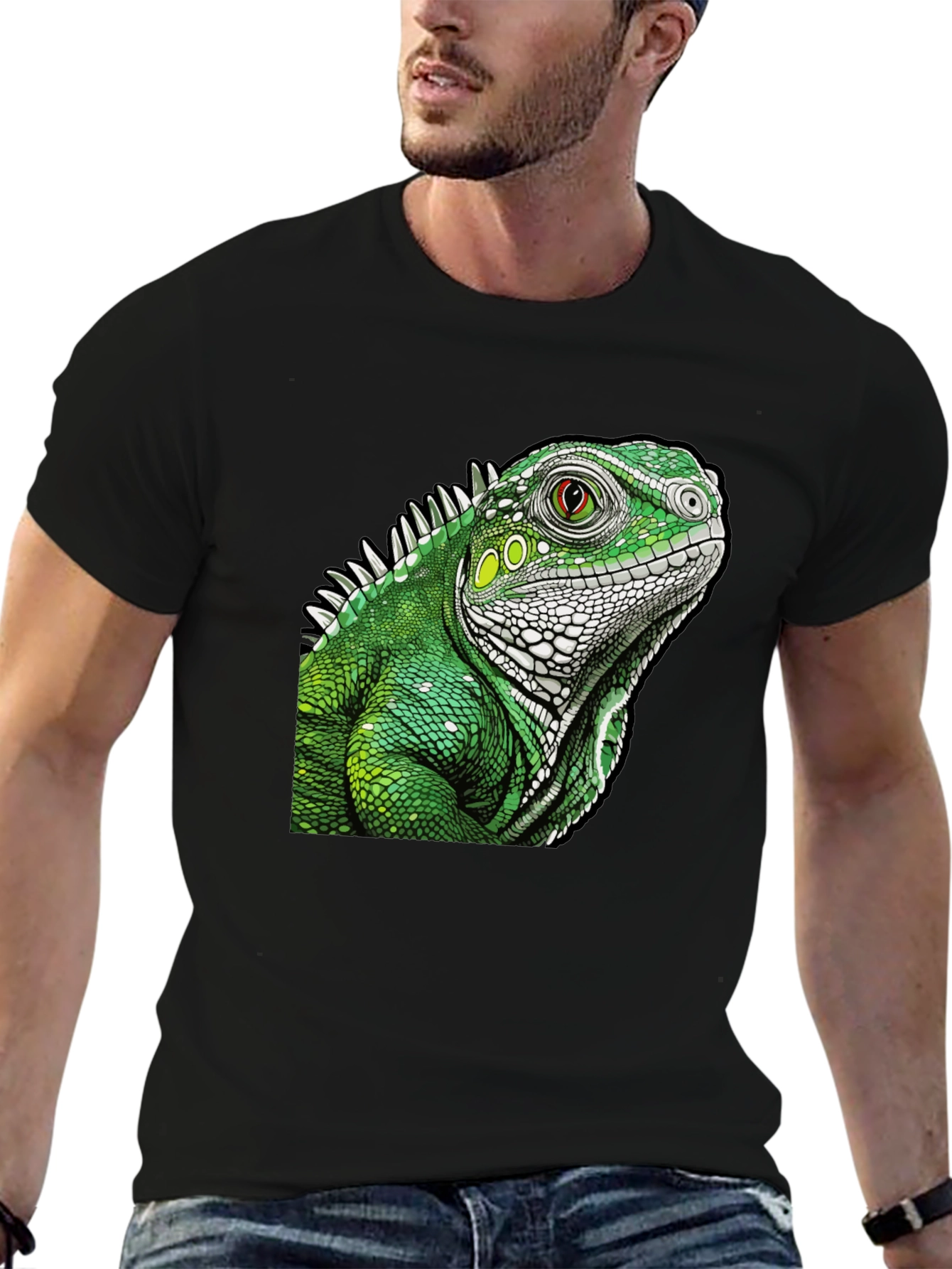 Iguana Graphic Print Black T-Shirt
