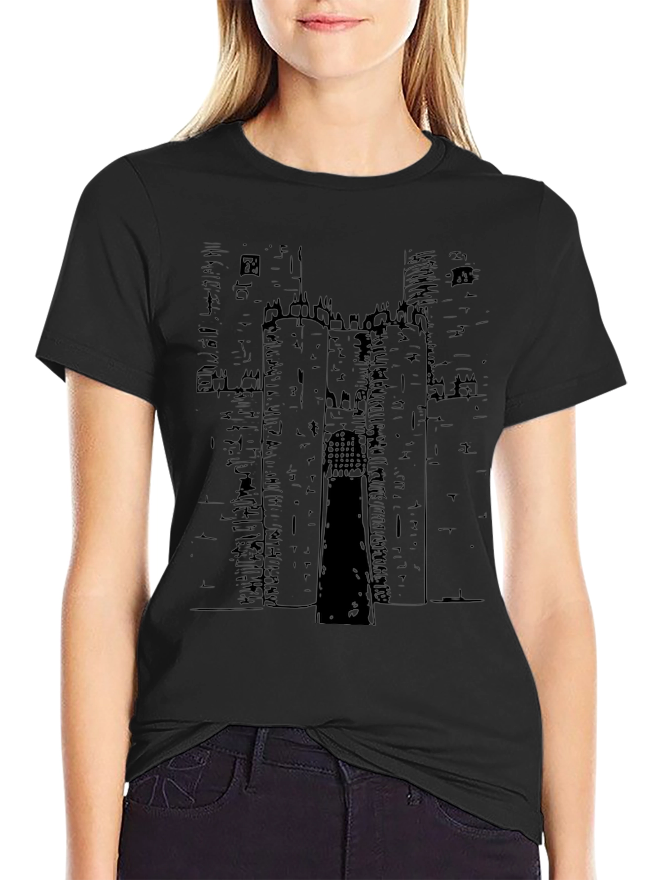 Castle Graphic Print Black T-Shirt