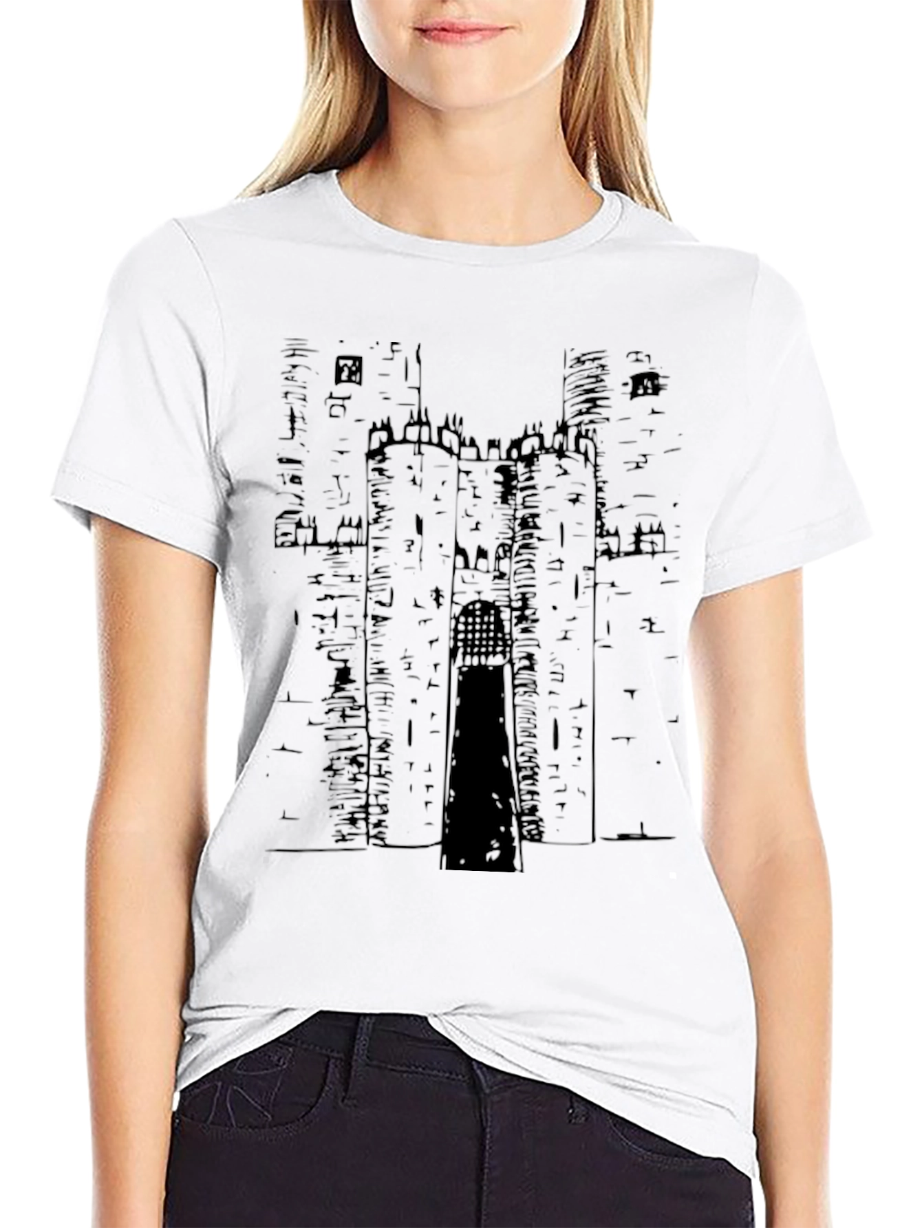 Castle Graphic Print Black T-Shirt