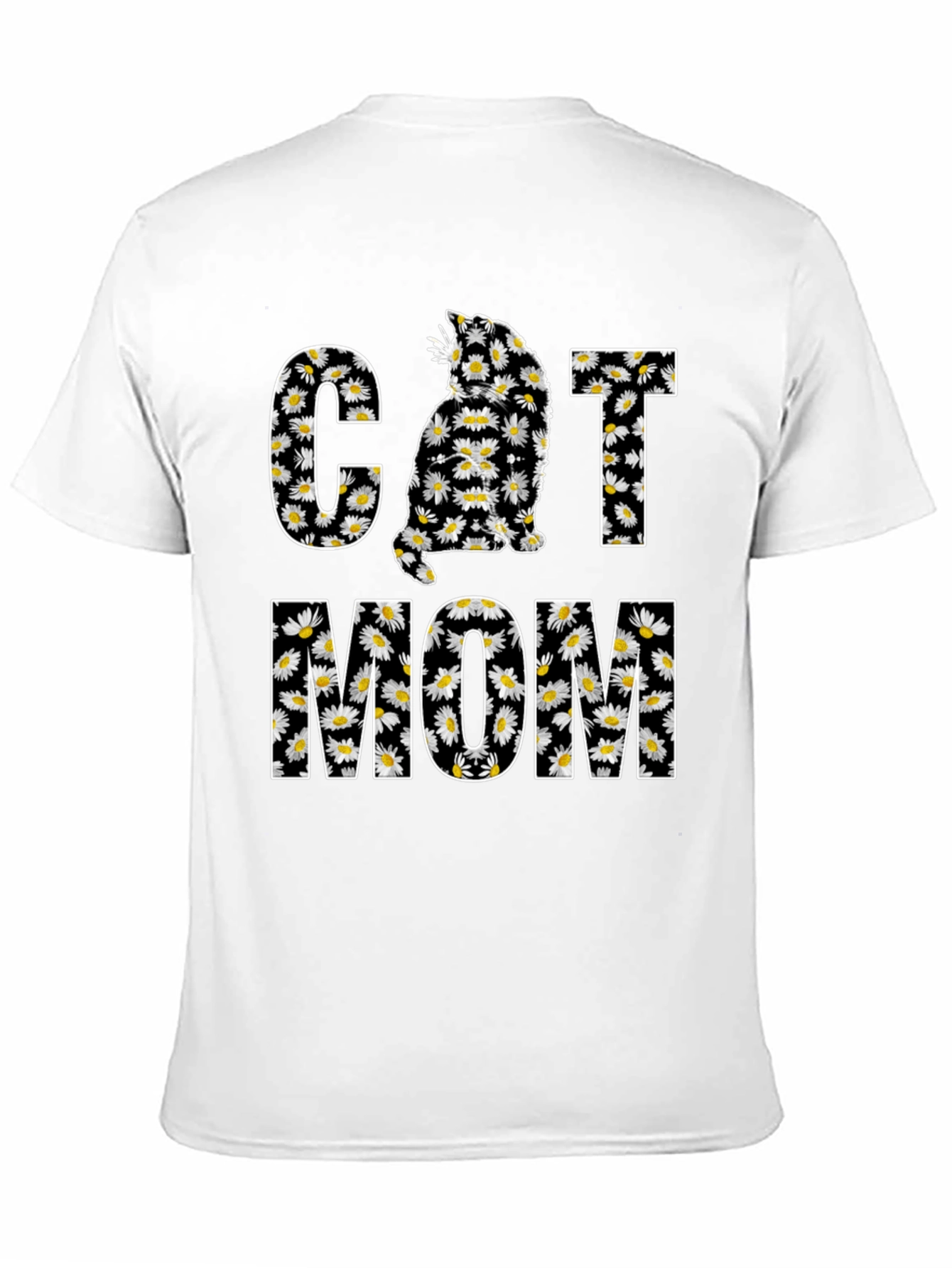 Cat Mom Daisy Graphic T-Shirt - Black