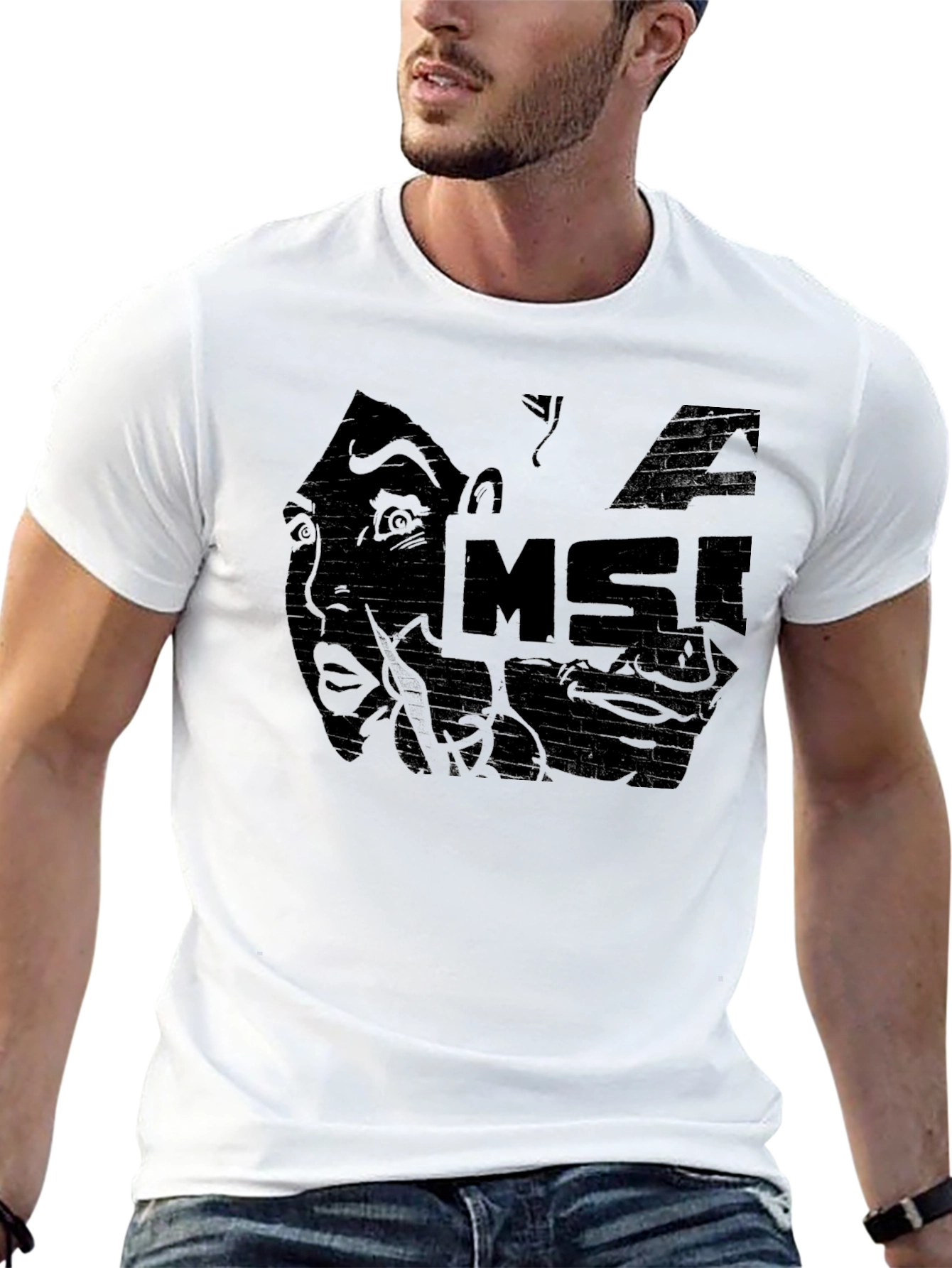 Distressed Graphic Tee - MSI Face Black
