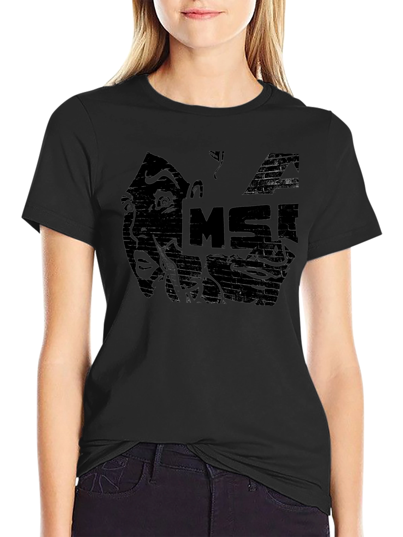 Distressed Graphic Tee - MSI Face Black