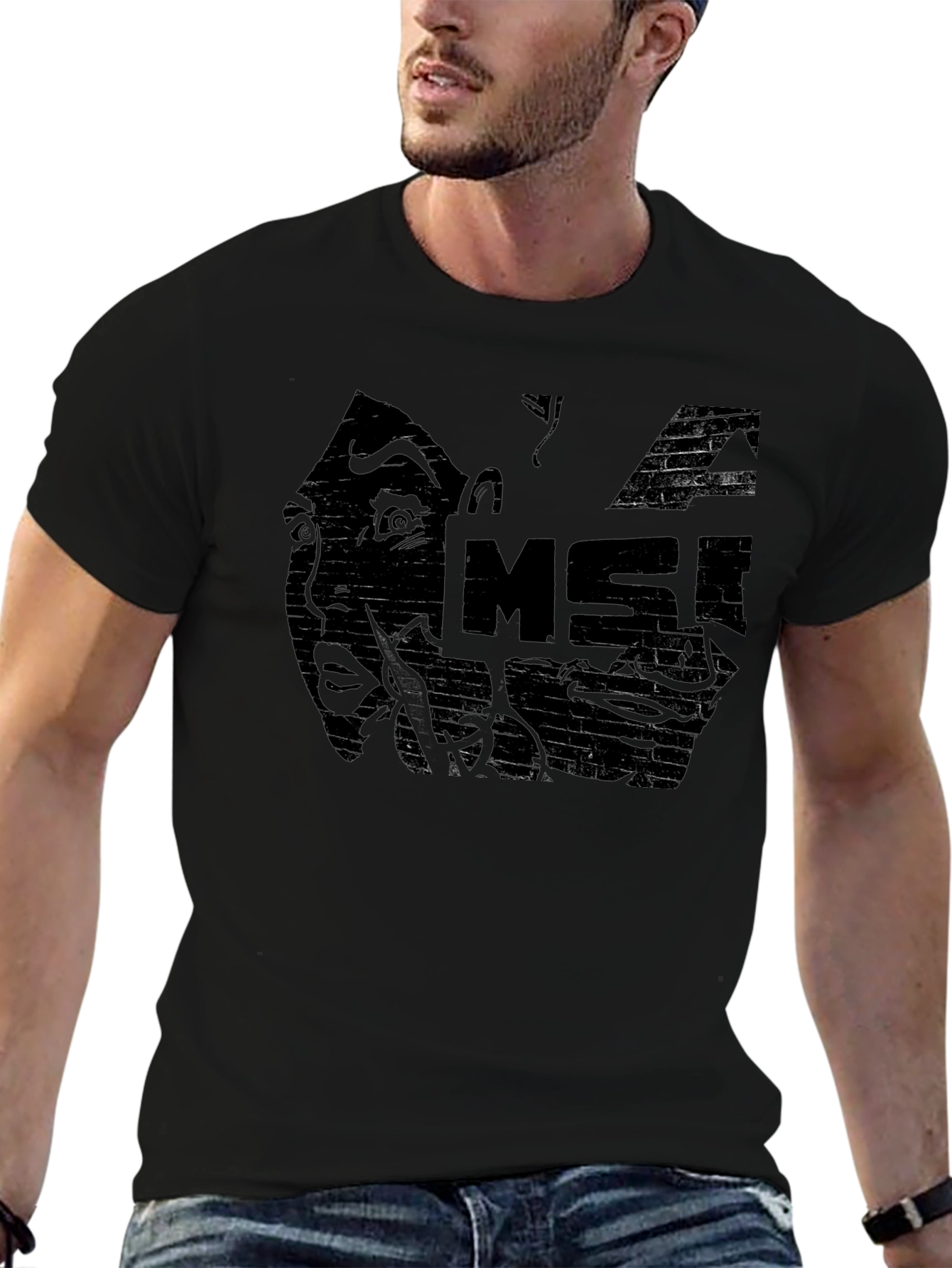 Distressed Graphic Tee - MSI Face Black