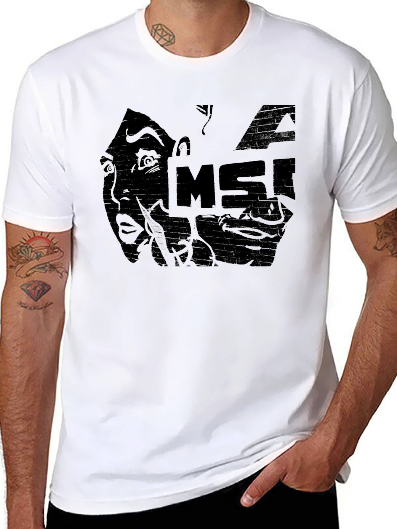 Distressed Graphic Tee - MSI Face Black