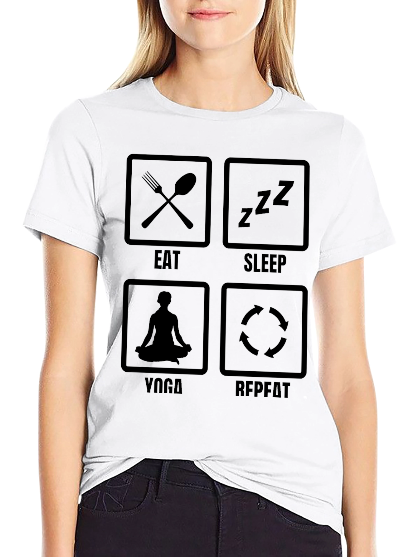 Eat Sleep Yoga Repeat Black Graphic T-Shirt