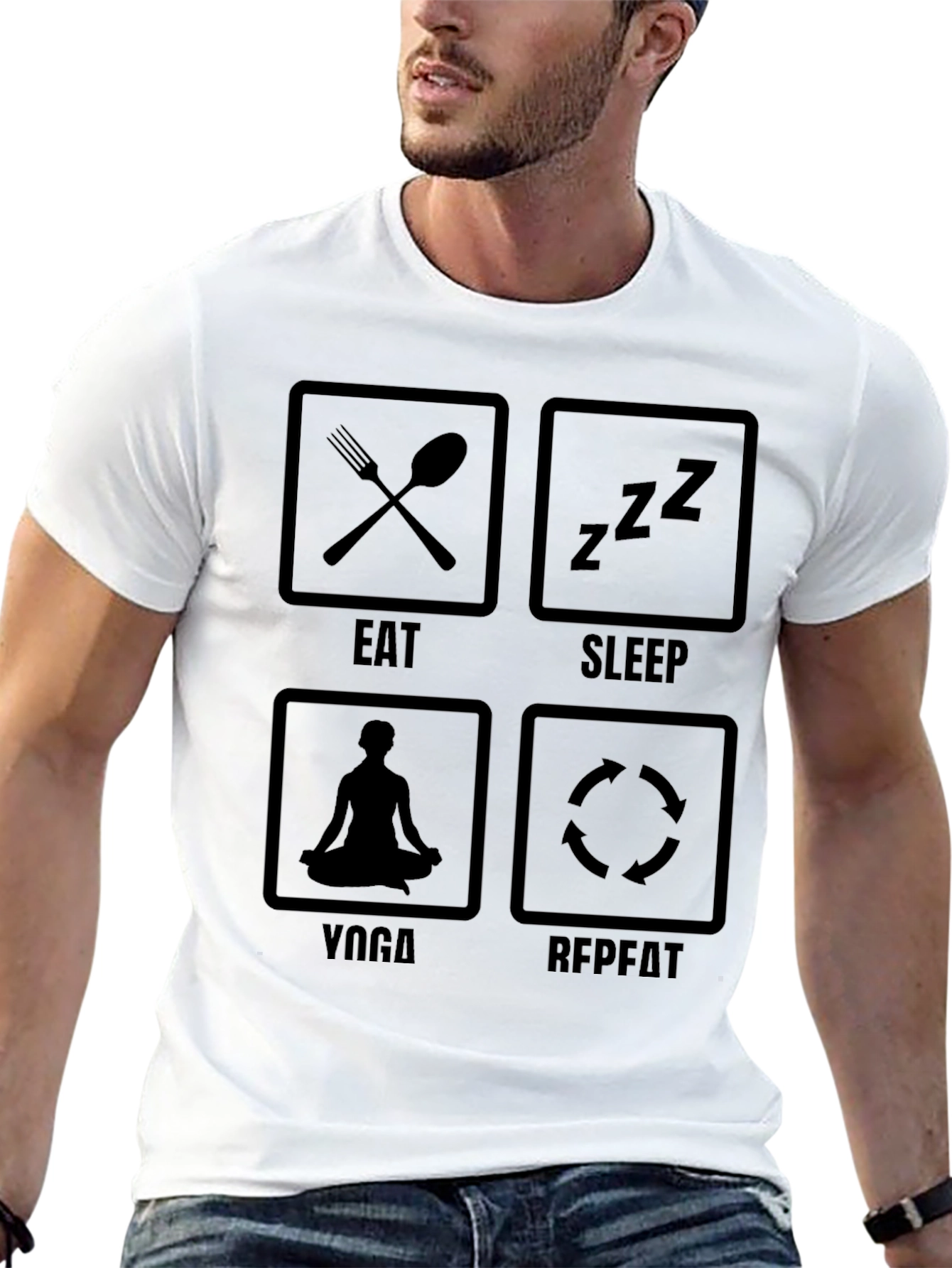 Eat Sleep Yoga Repeat Black Graphic T-Shirt