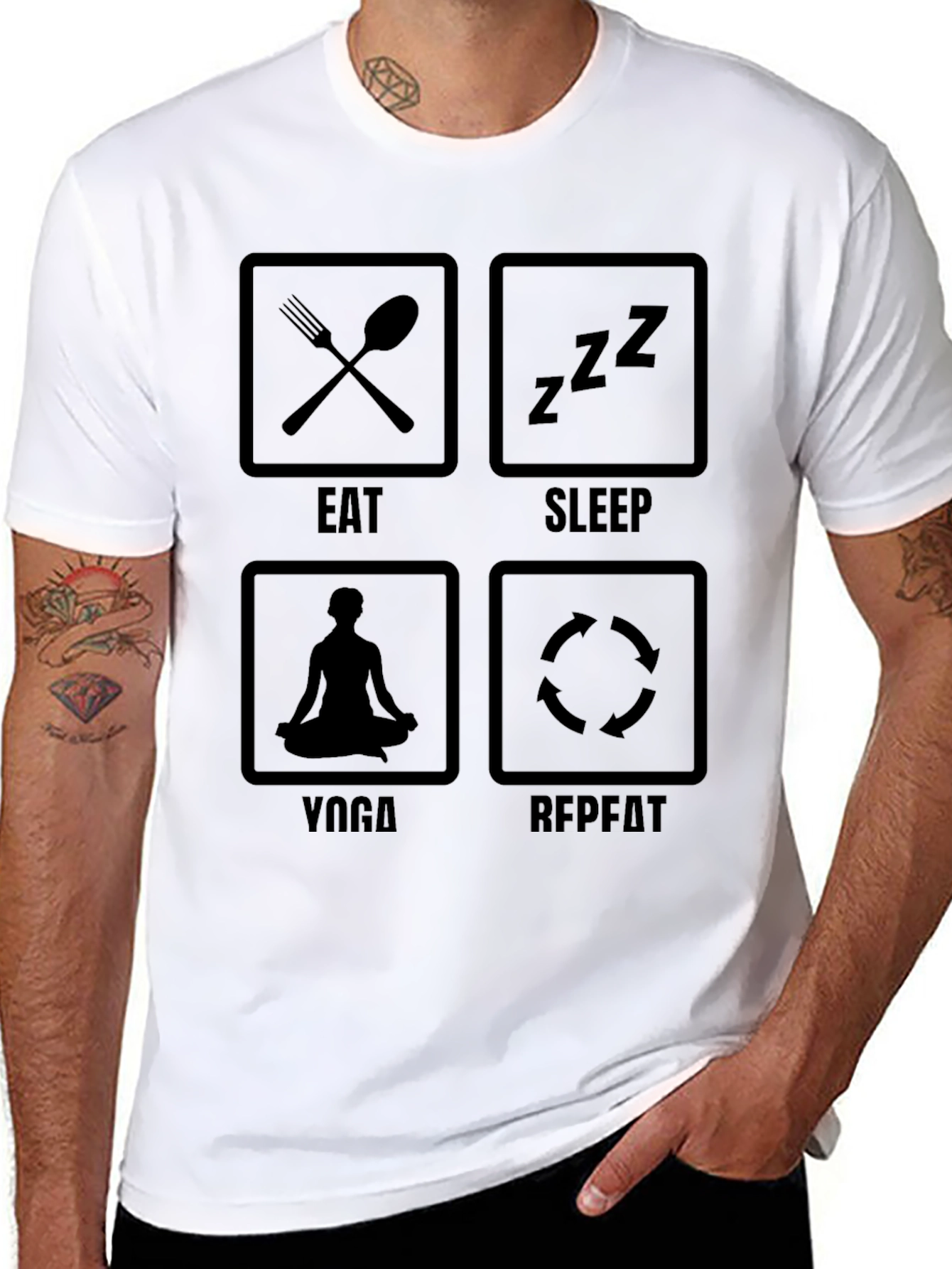 Eat Sleep Yoga Repeat Black Graphic T-Shirt
