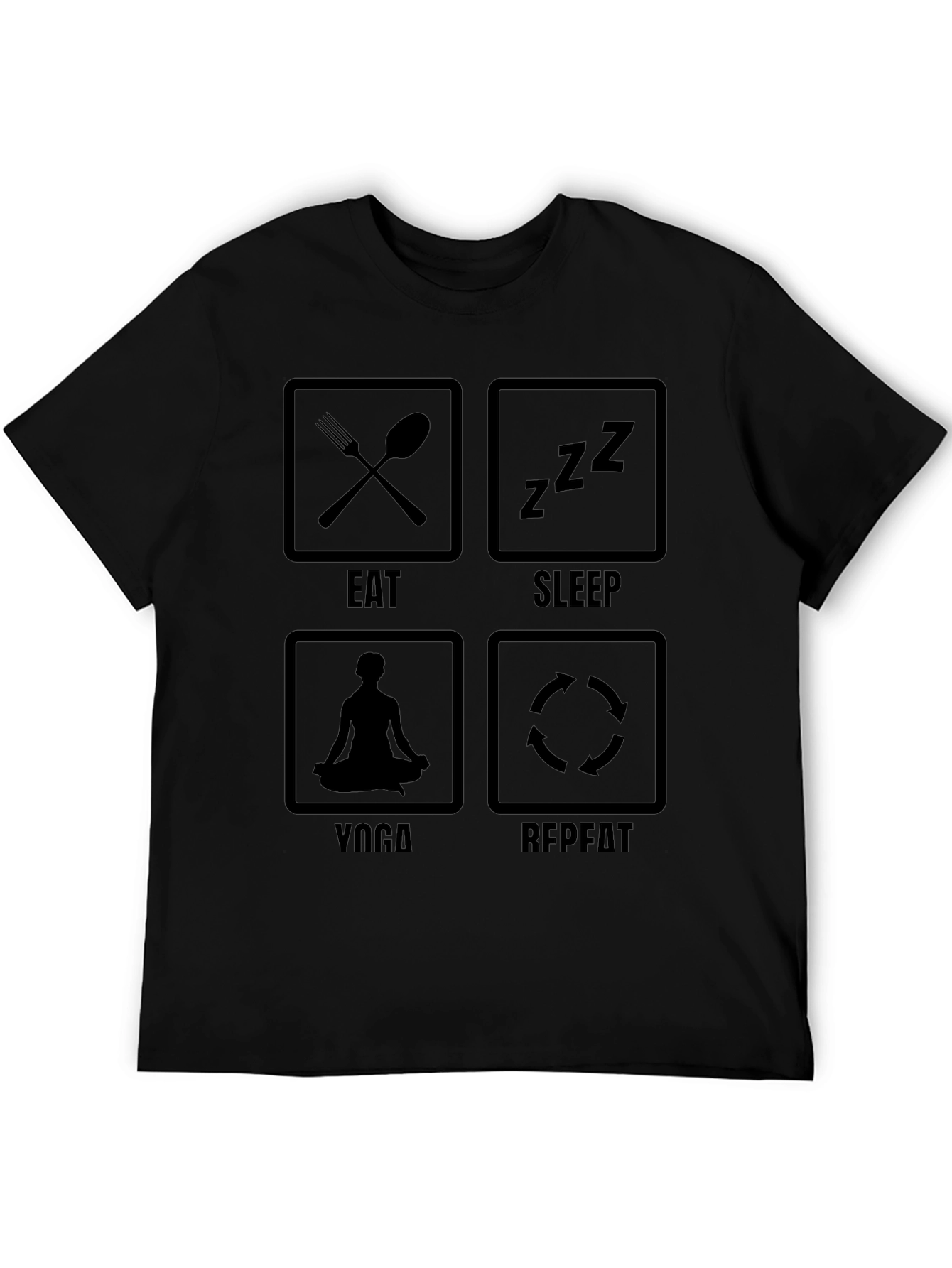 Eat Sleep Yoga Repeat Black Graphic T-Shirt