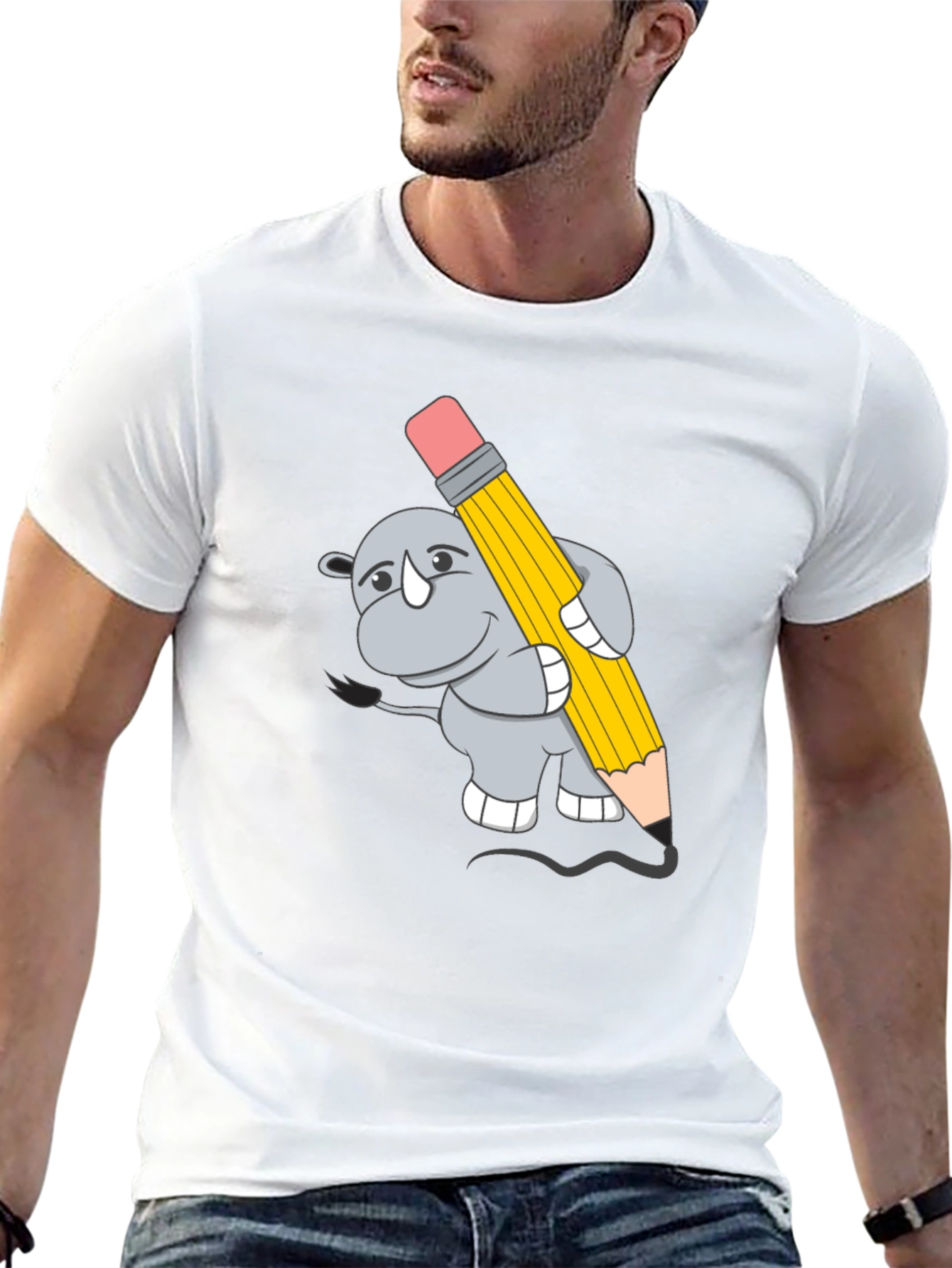Rhino Artist Tee - Cartoon Animal Graphic T-Shirt