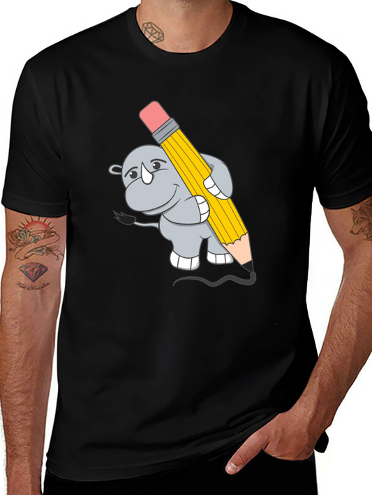 Rhino Artist Tee - Cartoon Animal Graphic T-Shirt