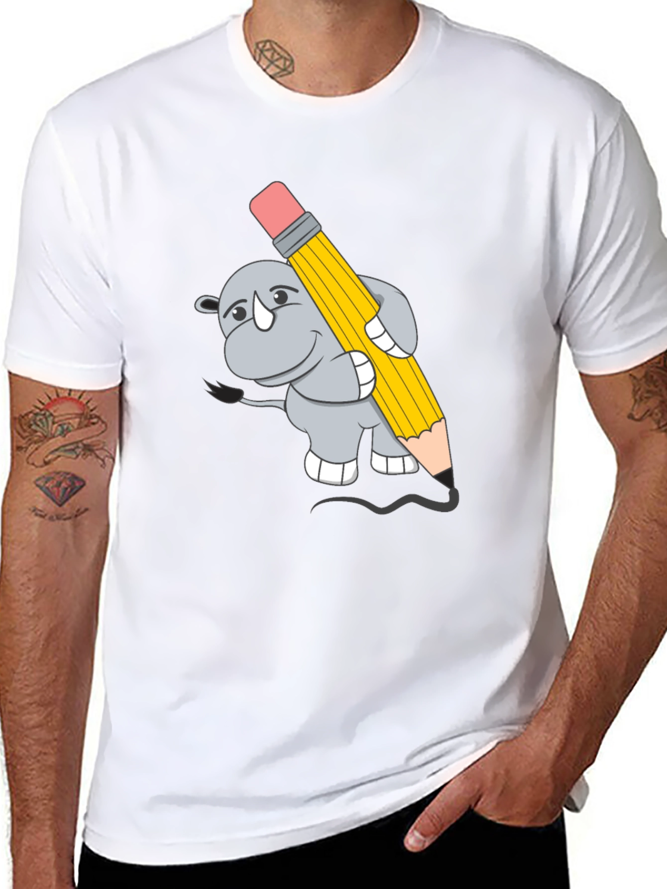 Rhino Artist Tee - Cartoon Animal Graphic T-Shirt