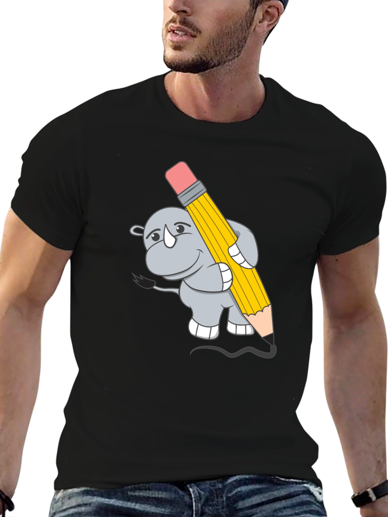 Rhino Artist Tee - Cartoon Animal Graphic T-Shirt