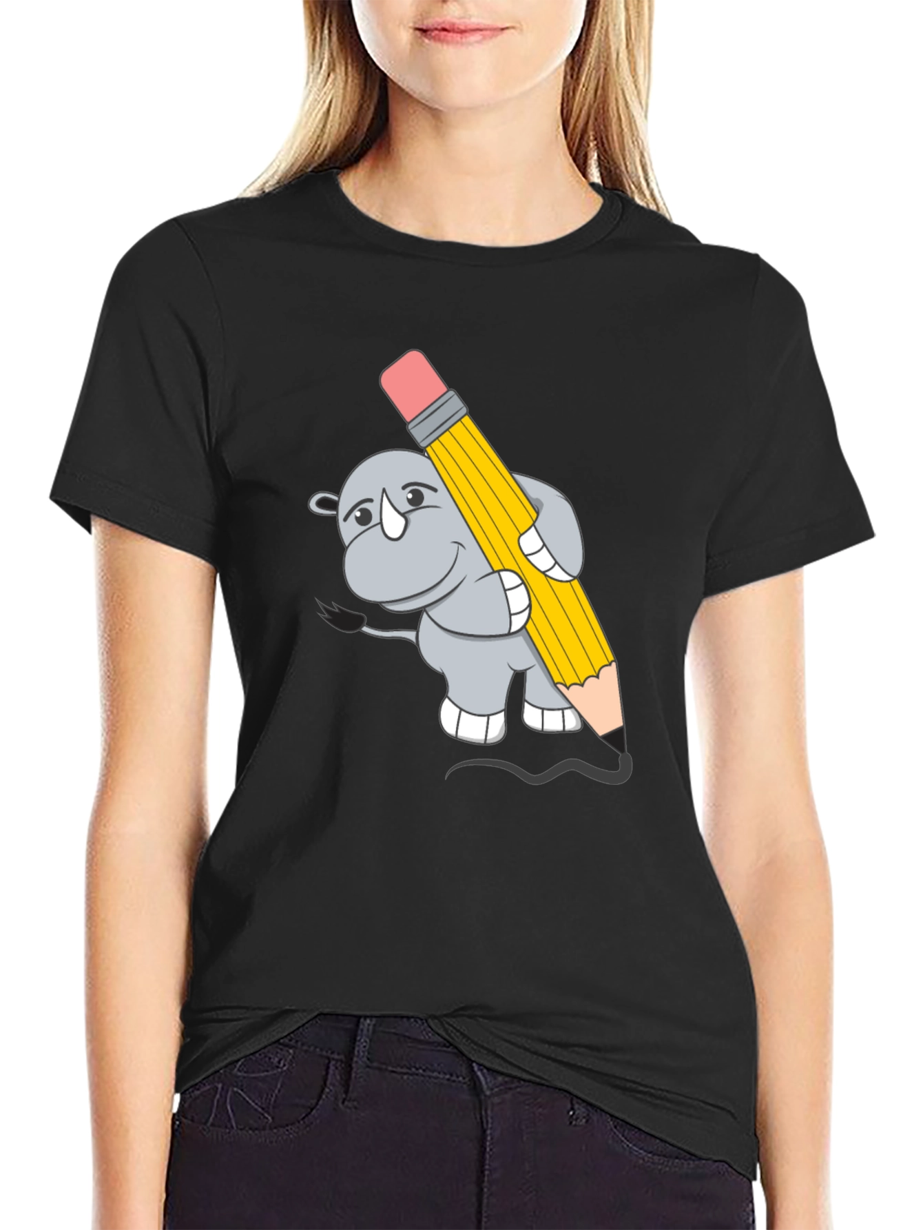 Rhino Artist Tee - Cartoon Animal Graphic T-Shirt