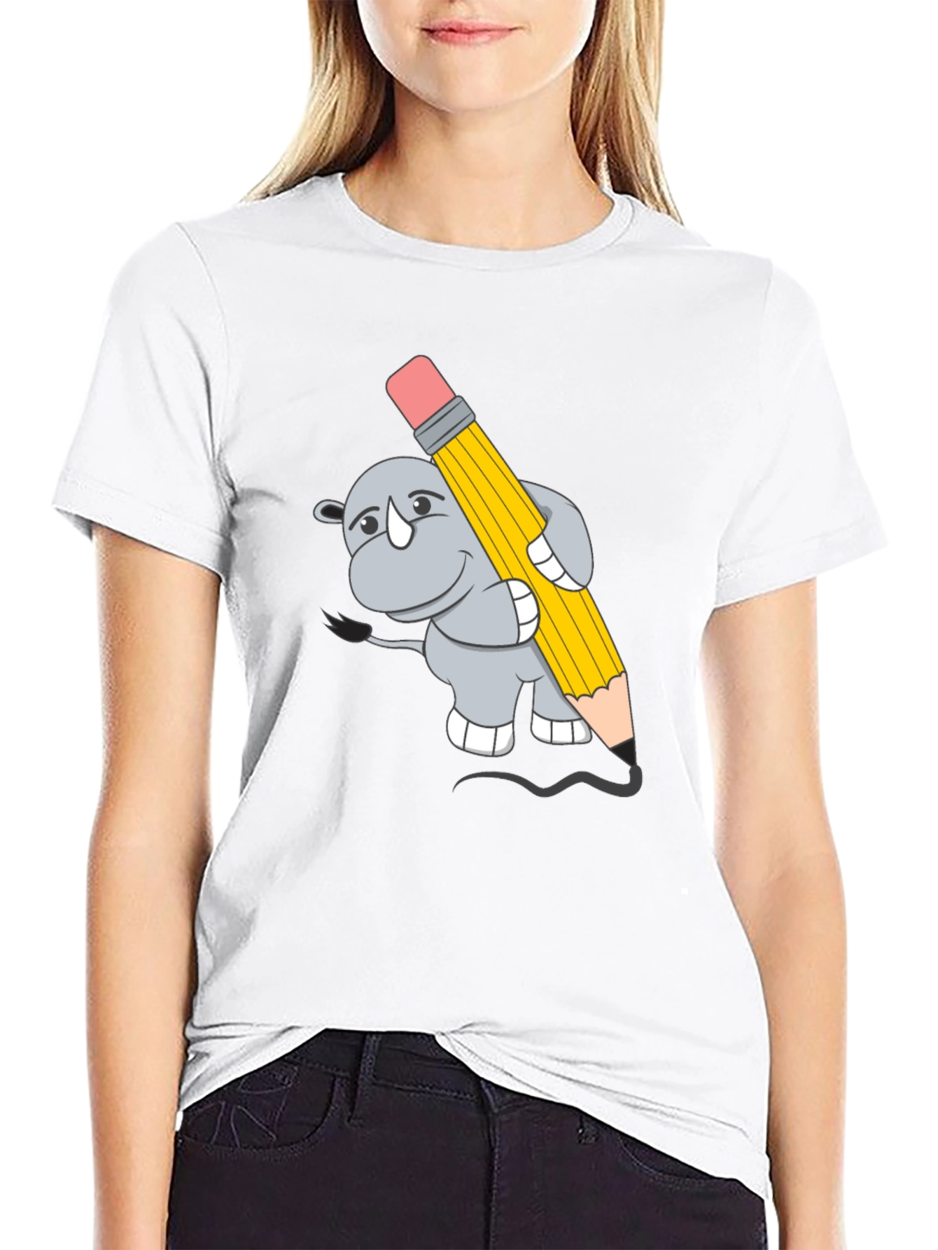 Rhino Artist Tee - Cartoon Animal Graphic T-Shirt